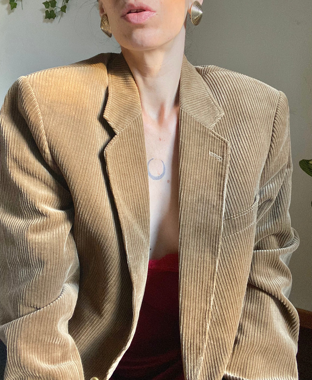 Blazer boxy sabbia in velluto a coste