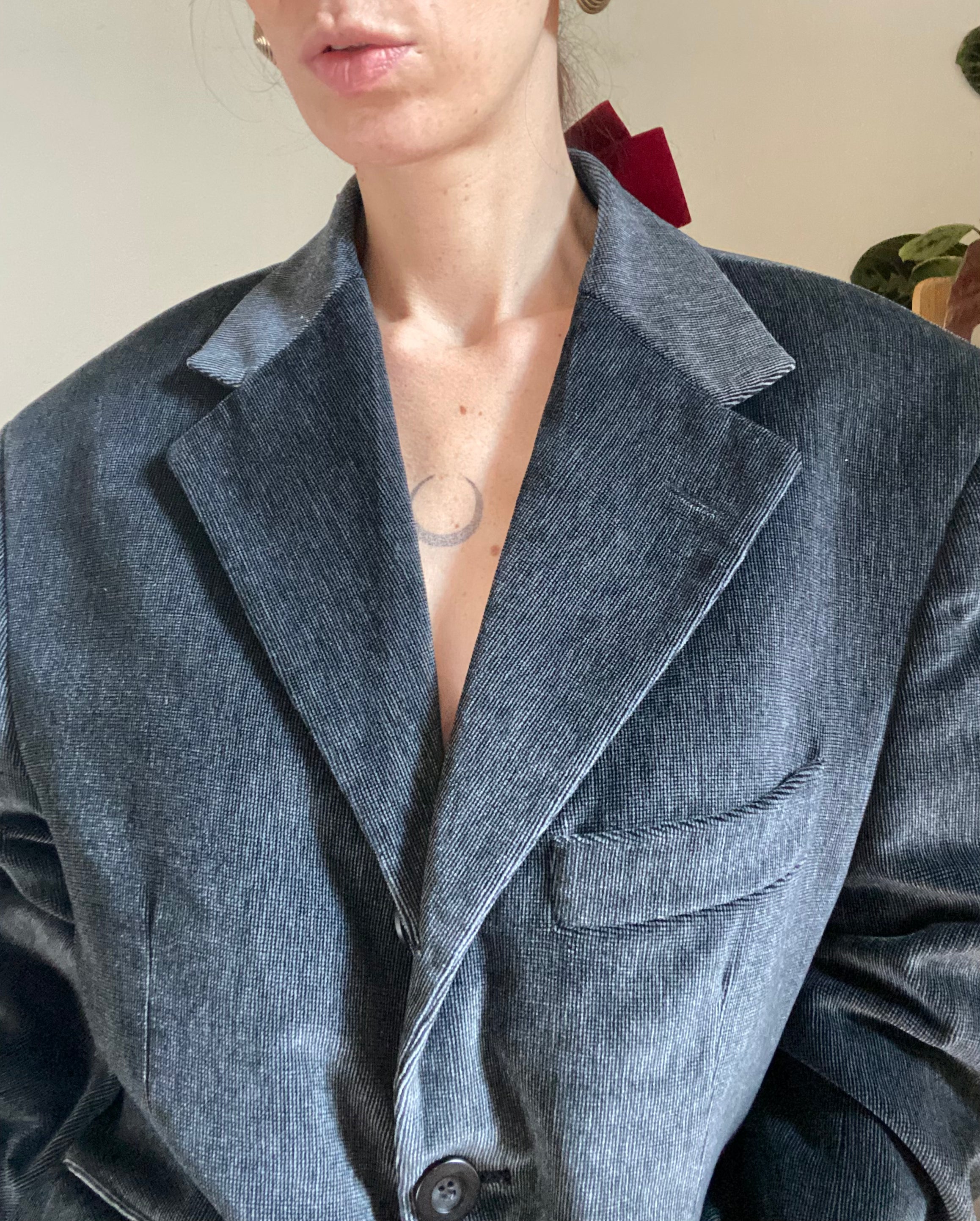 Blazer boxy in velluto monopetto antracite