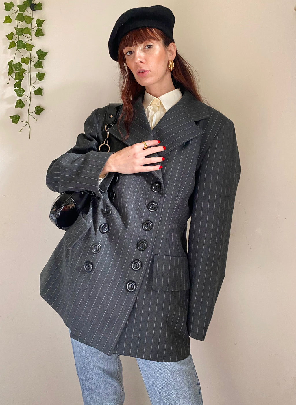 Blazer sfiancato gessato doppiopetto