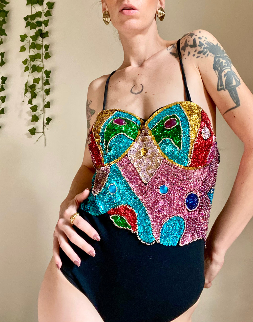 Body corsetto rigido con lustrini