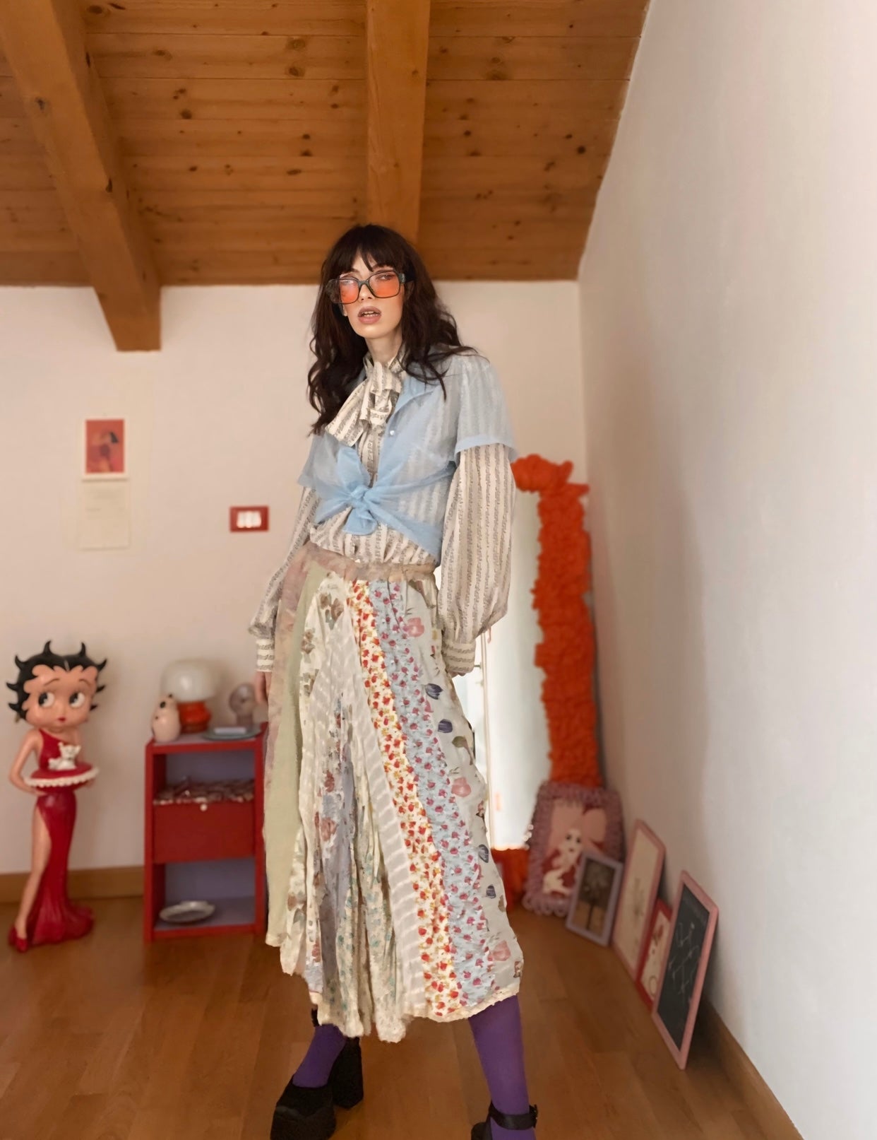 Gonna midi effetto stropicciato 70s