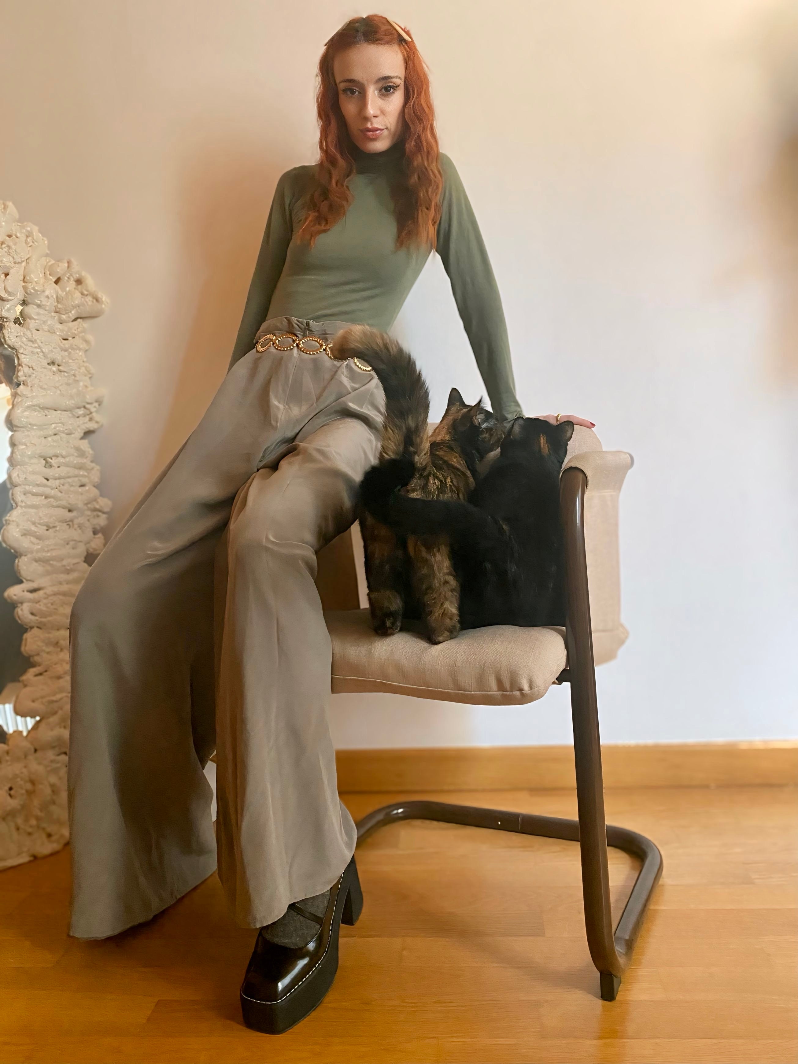 Pantalon sauge en pure soie