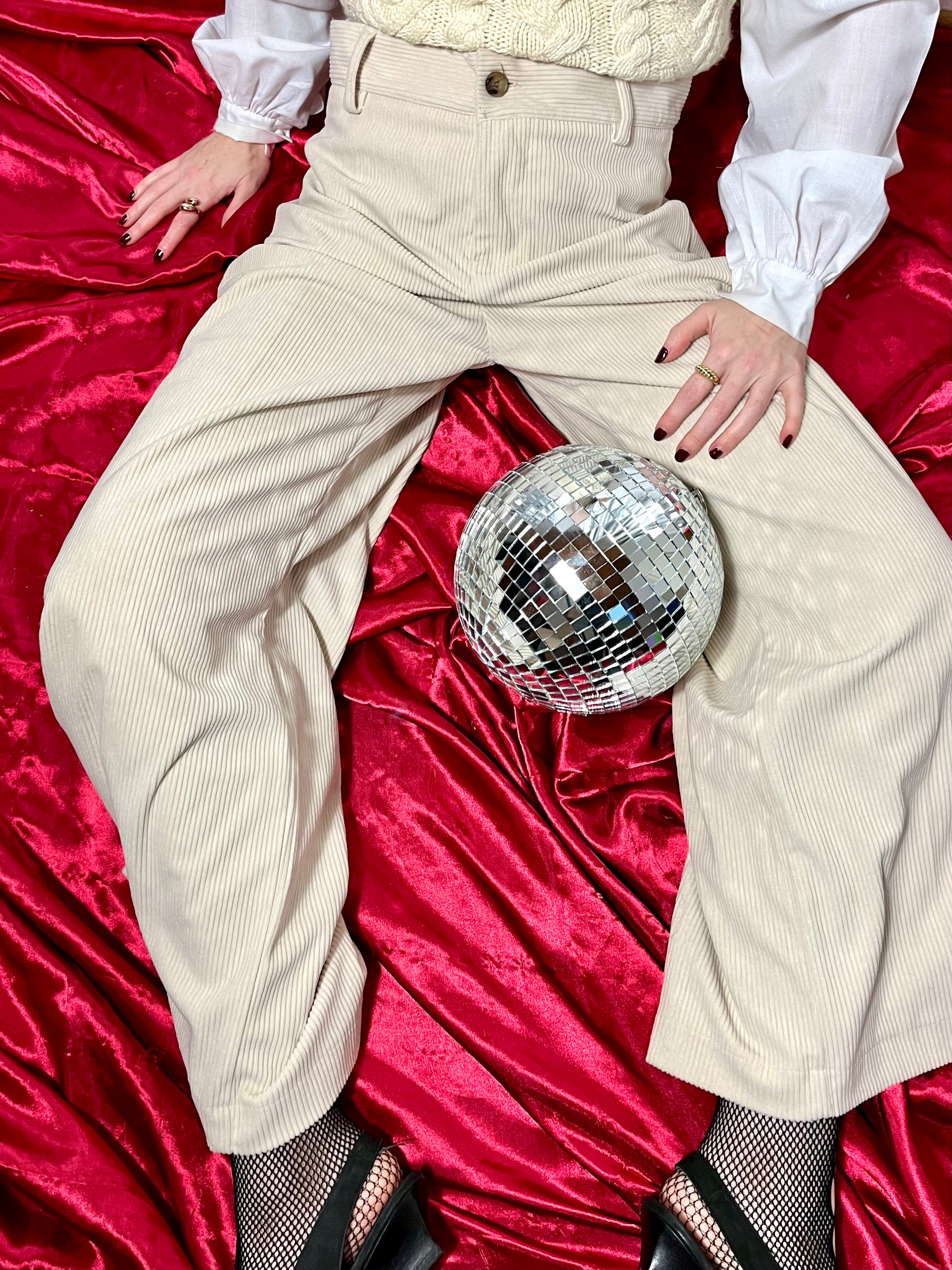 Pantalon en velours côtelé crème