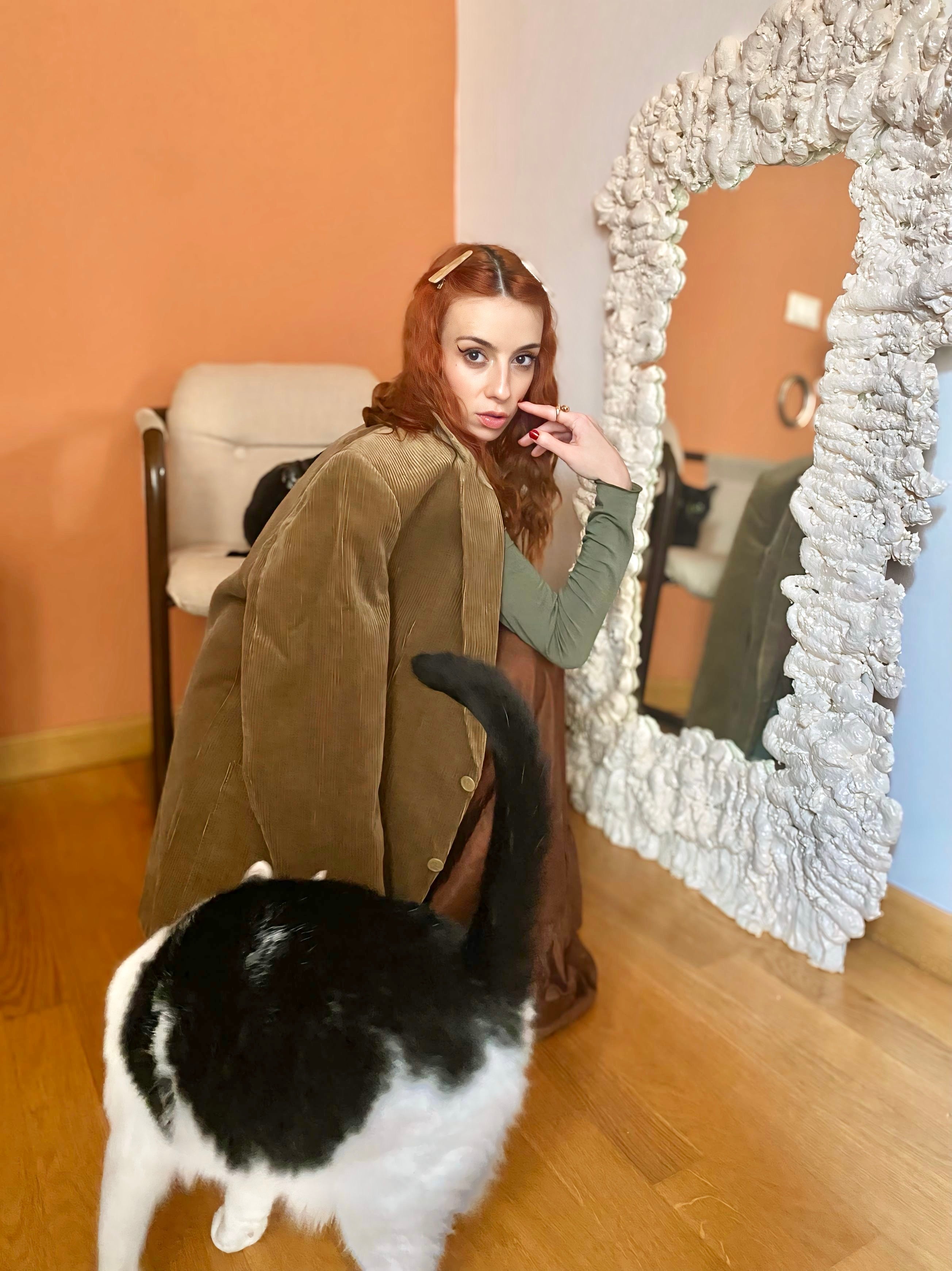 Blazer boxy sabbia in velluto a coste