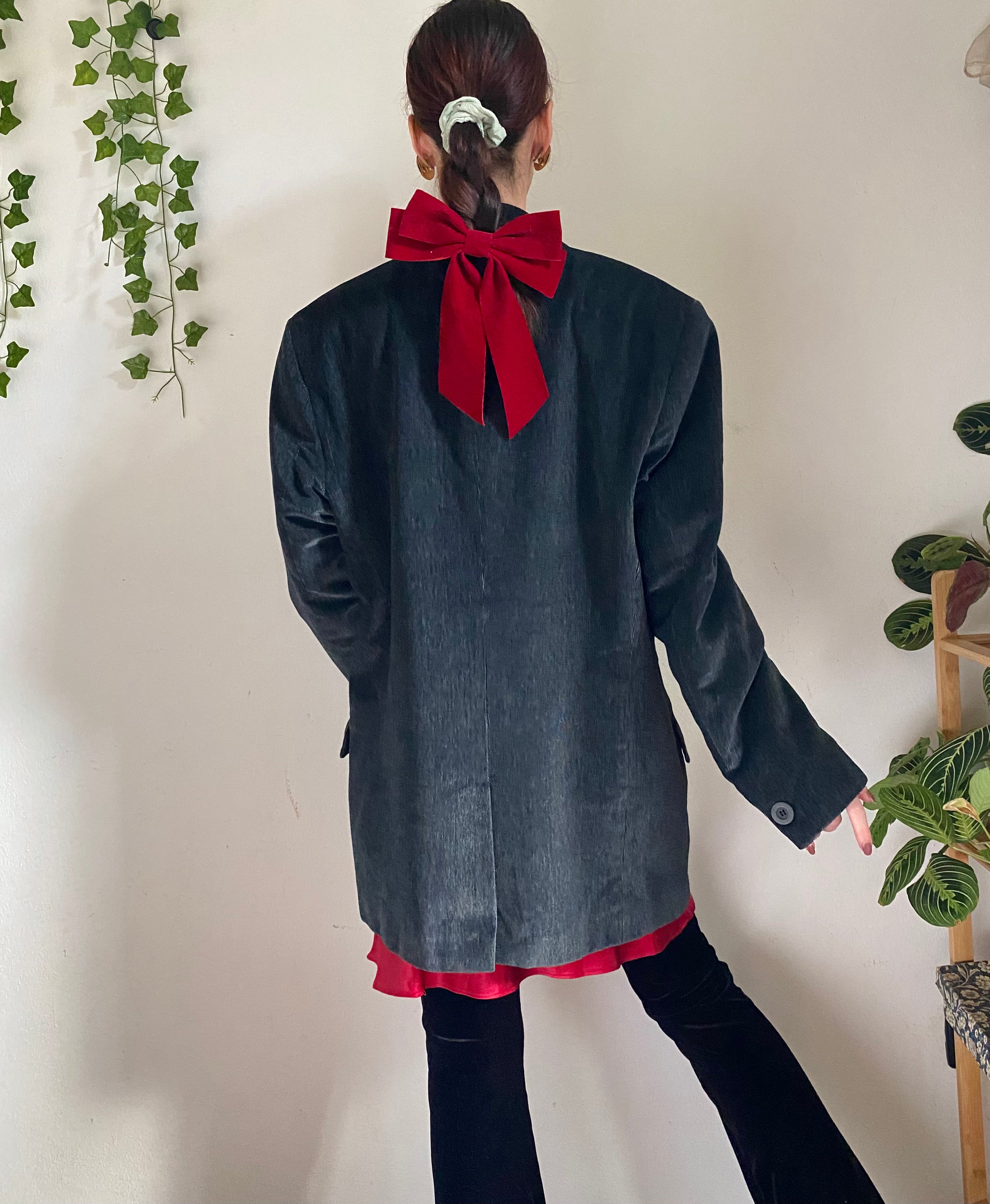 Blazer boxy in velluto monopetto antracite