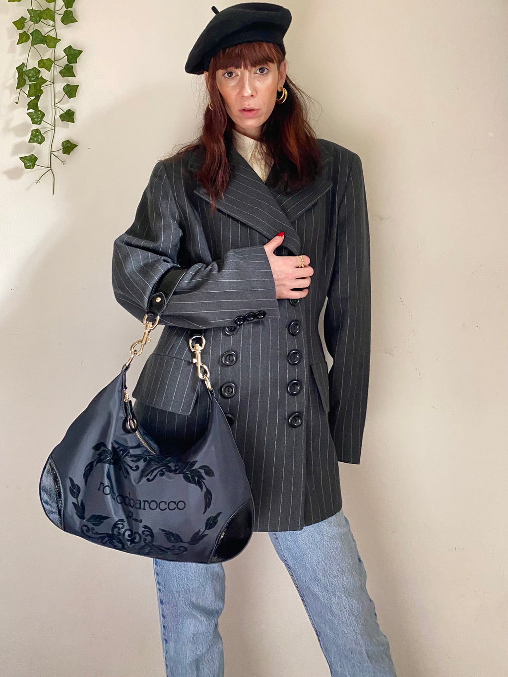 Blazer sfiancato gessato doppiopetto