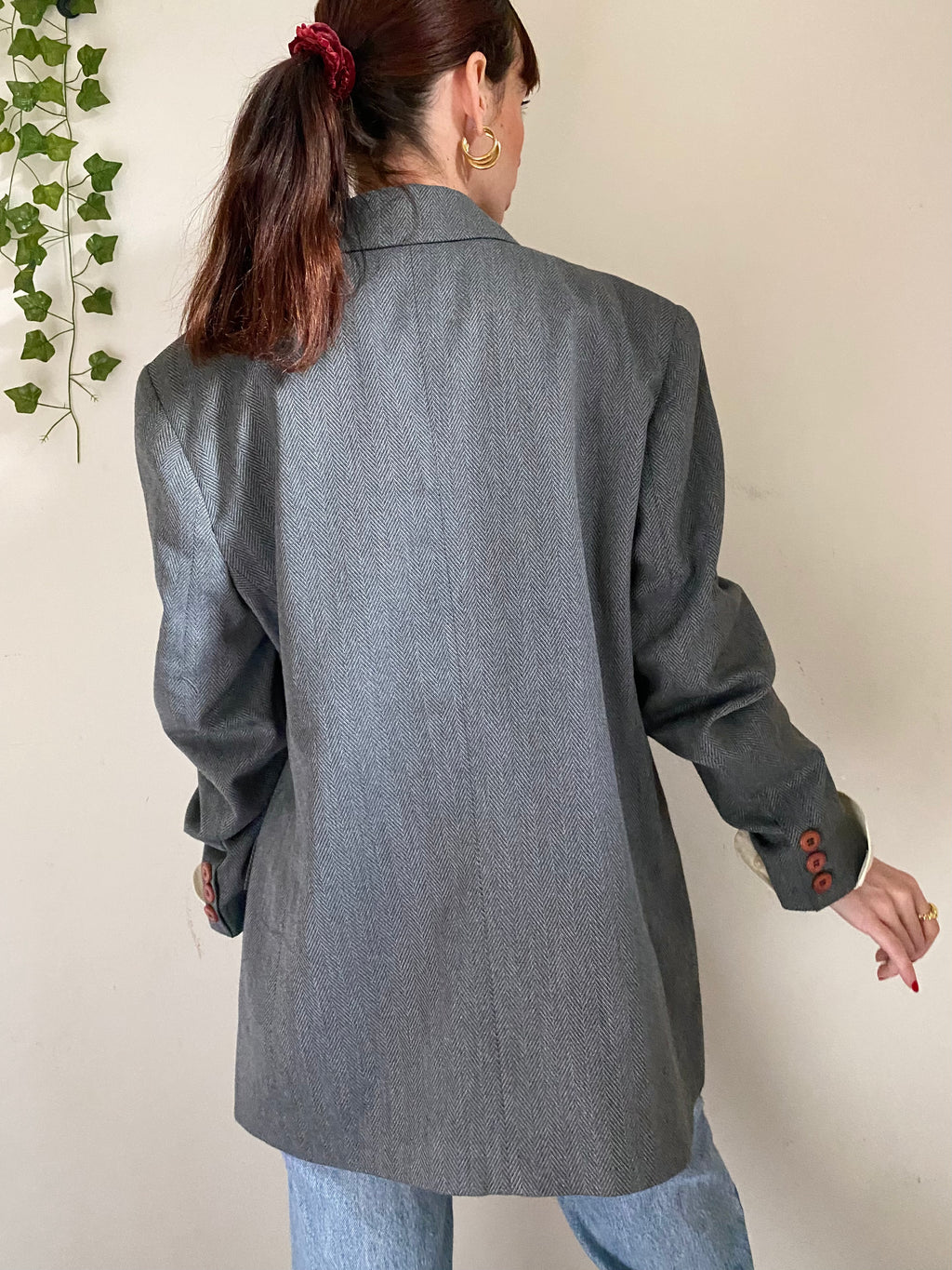 Blazer boxy monopetto grigio scuro lavorazione zig zag