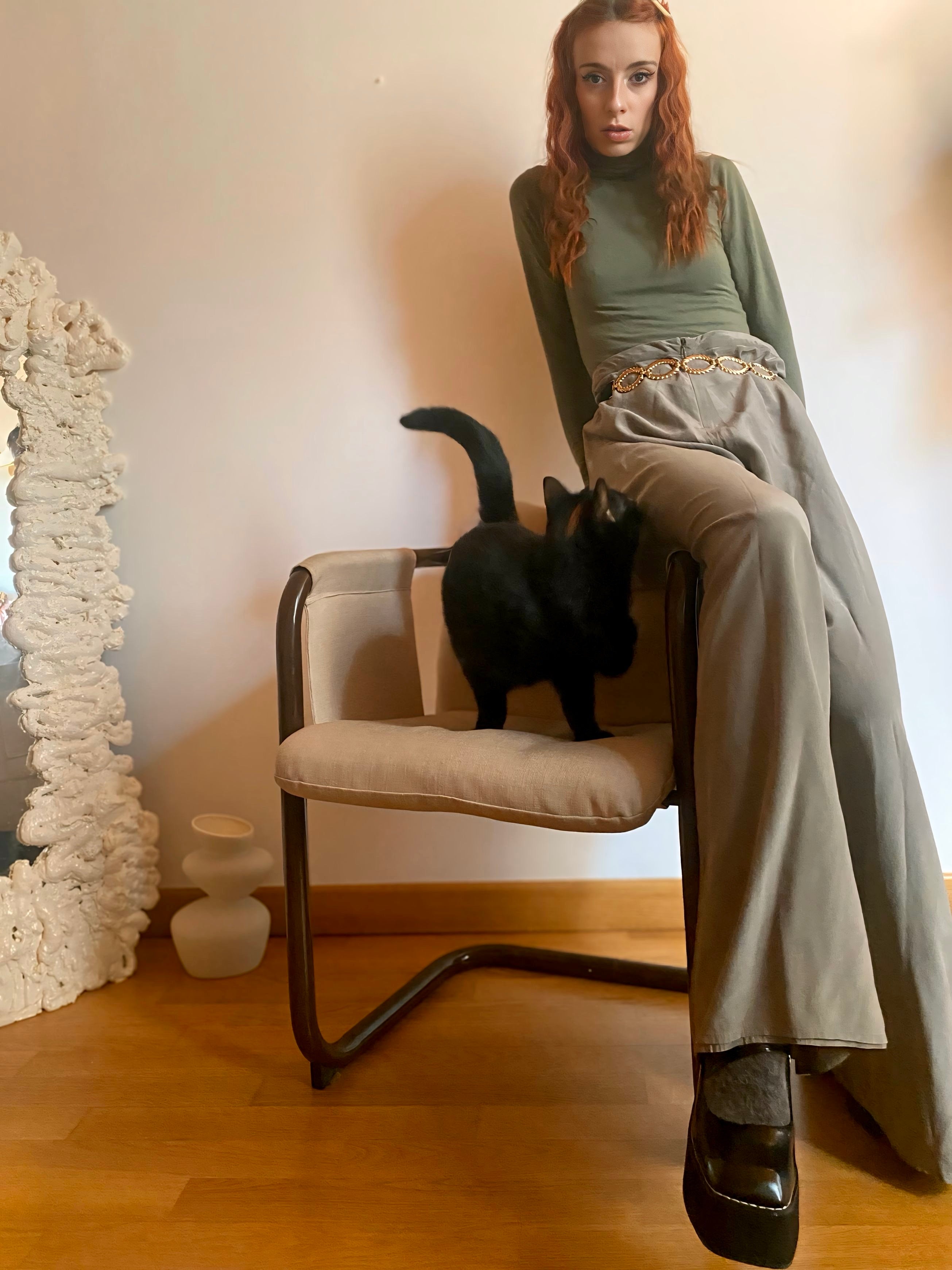 Pantalon sauge en pure soie