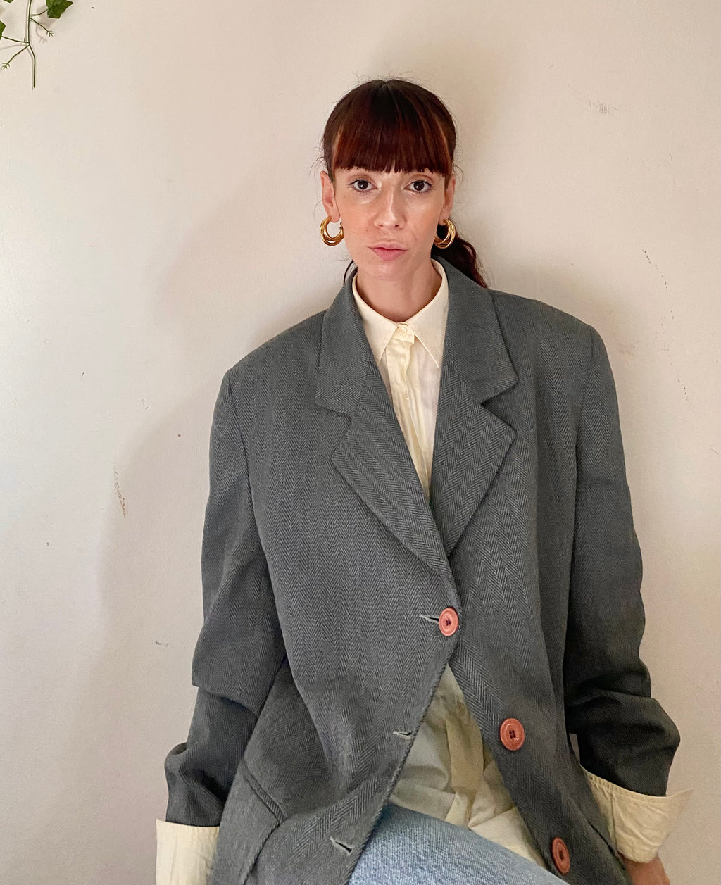 Blazer boxy monopetto grigio scuro lavorazione zig zag