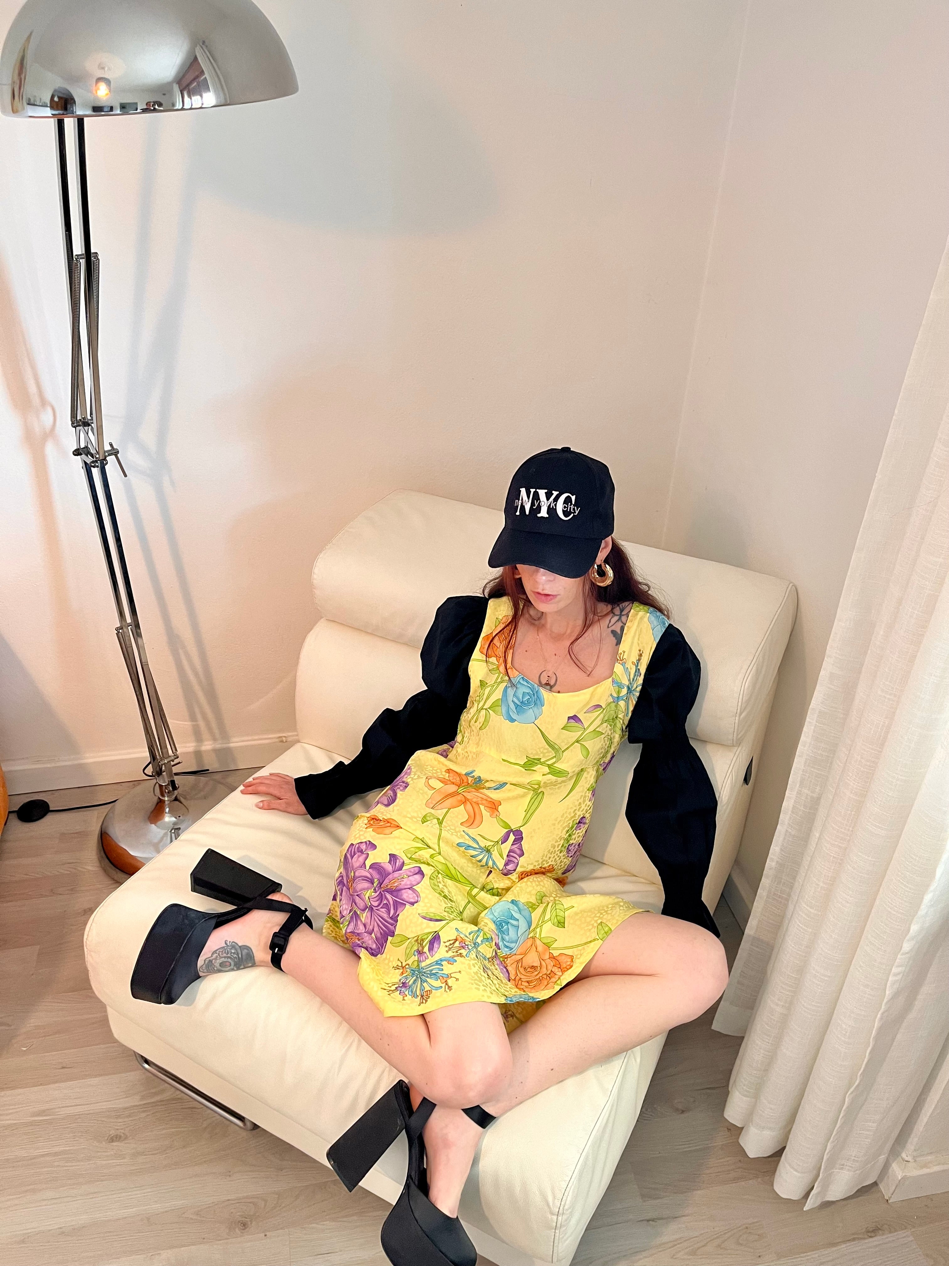 Abito floreale limone in pura seta