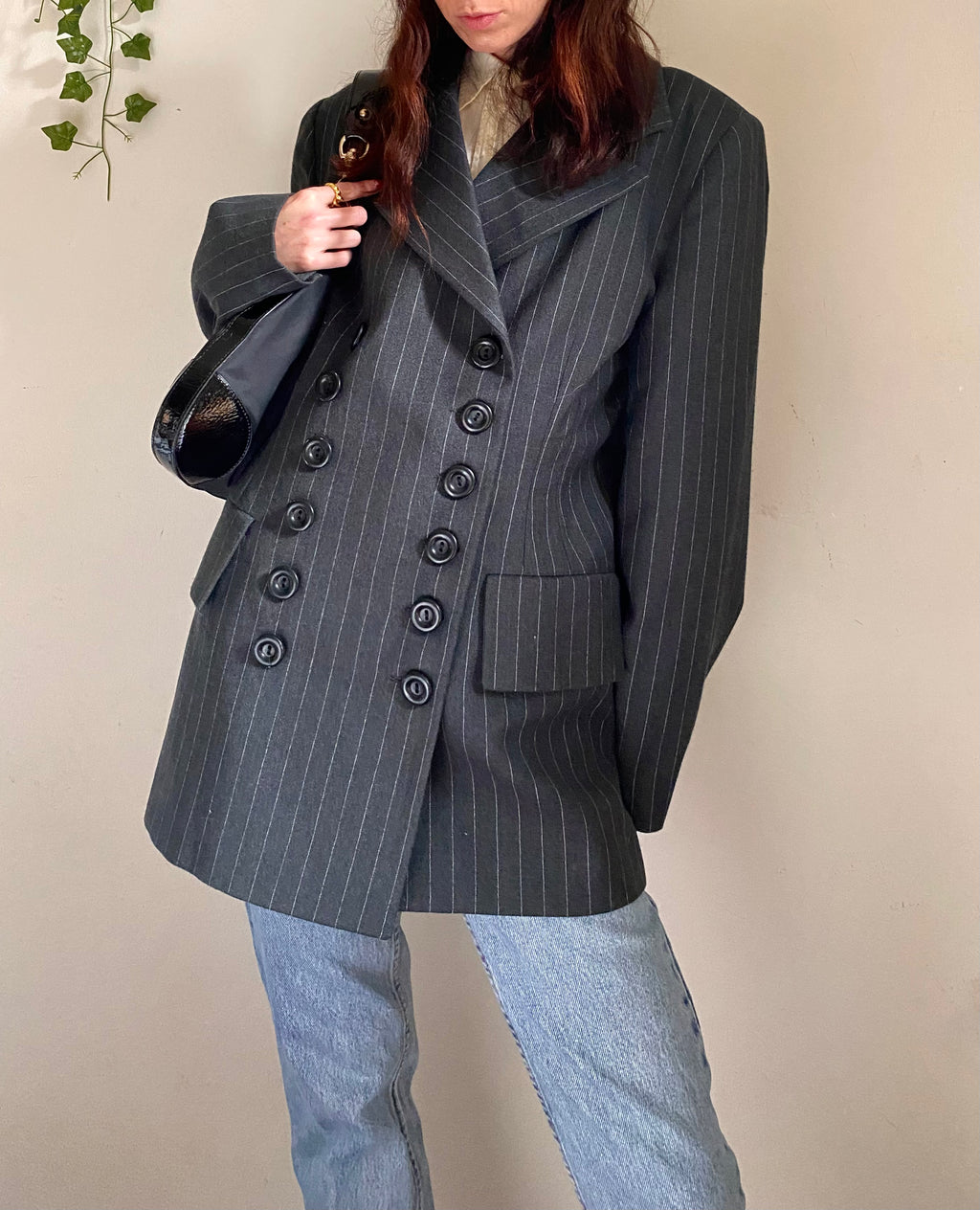 Blazer sfiancato gessato doppiopetto