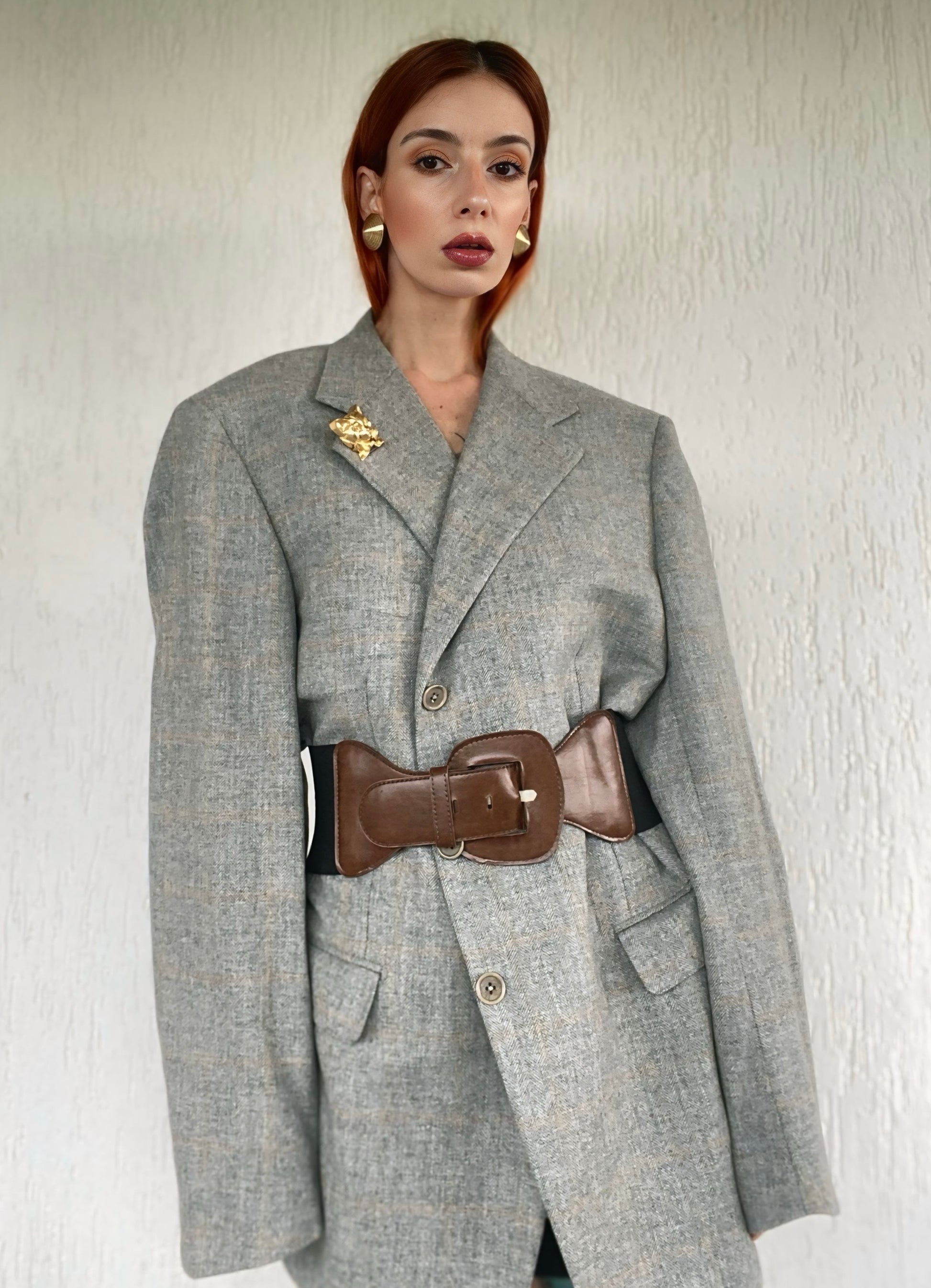 Blazer boxy grigio cenere monopetto