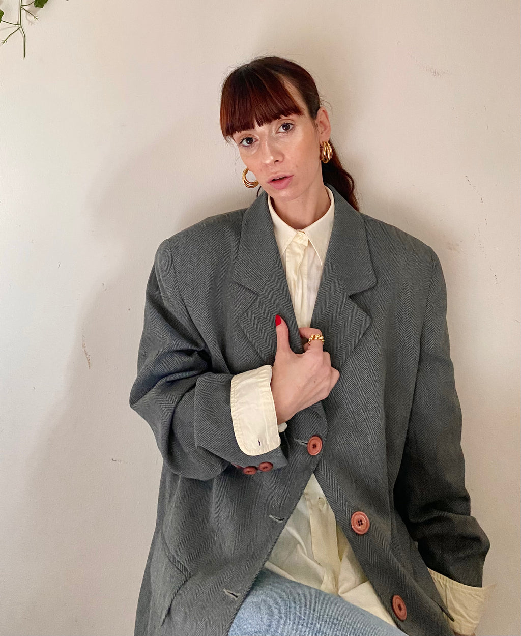 Blazer boxy monopetto grigio scuro lavorazione zig zag