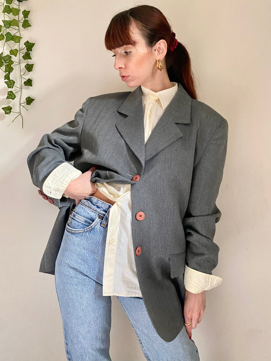Blazer boxy monopetto grigio scuro lavorazione zig zag