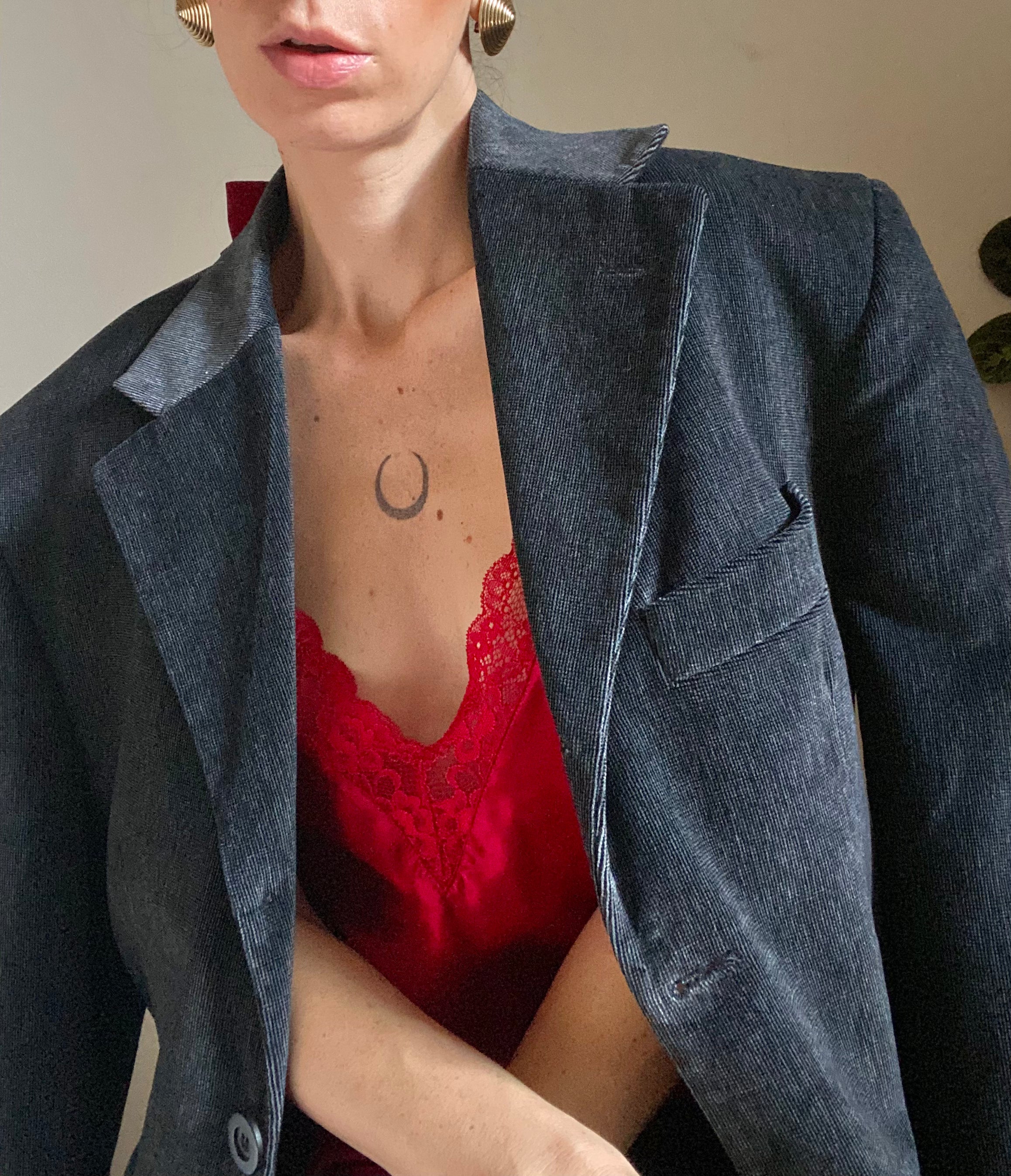 Blazer boxy in velluto monopetto antracite