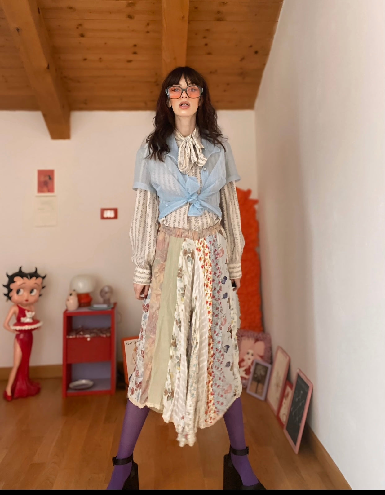 Gonna midi effetto stropicciato 70s