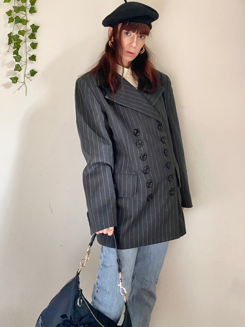 Blazer sfiancato gessato doppiopetto