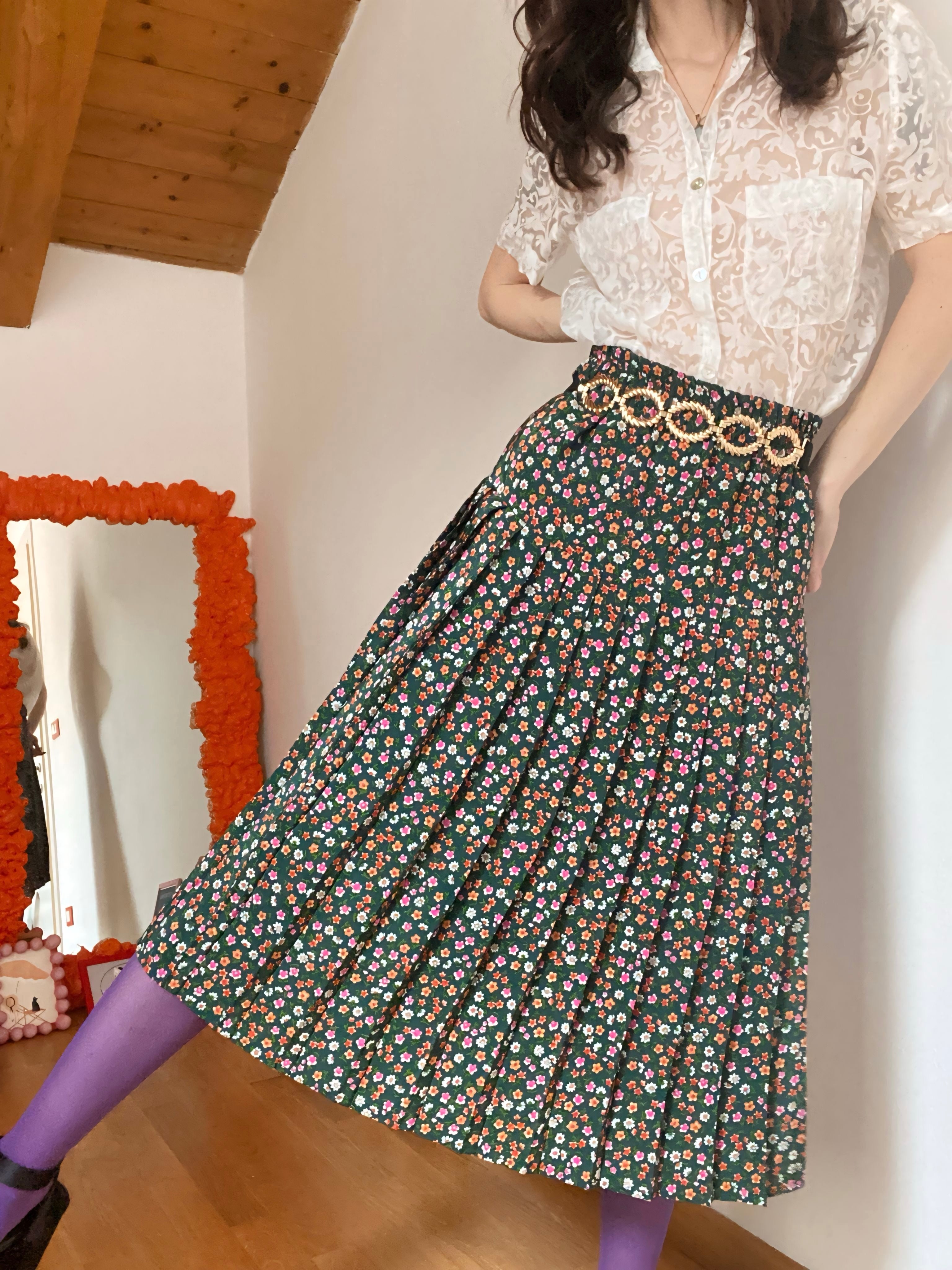 Gonna Midi a pieghe Floreale