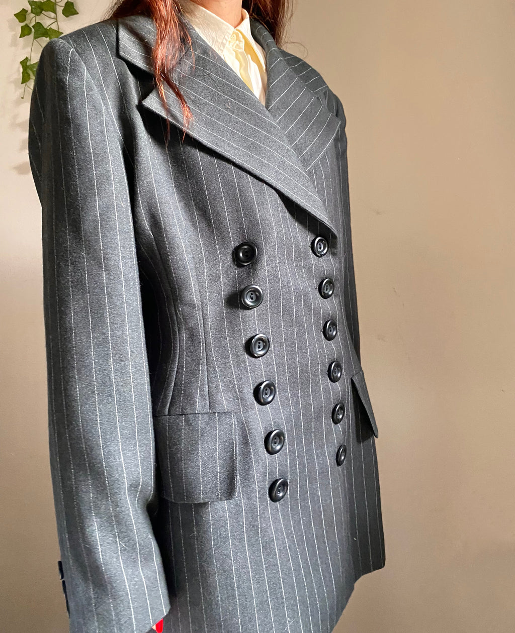 Blazer sfiancato gessato doppiopetto