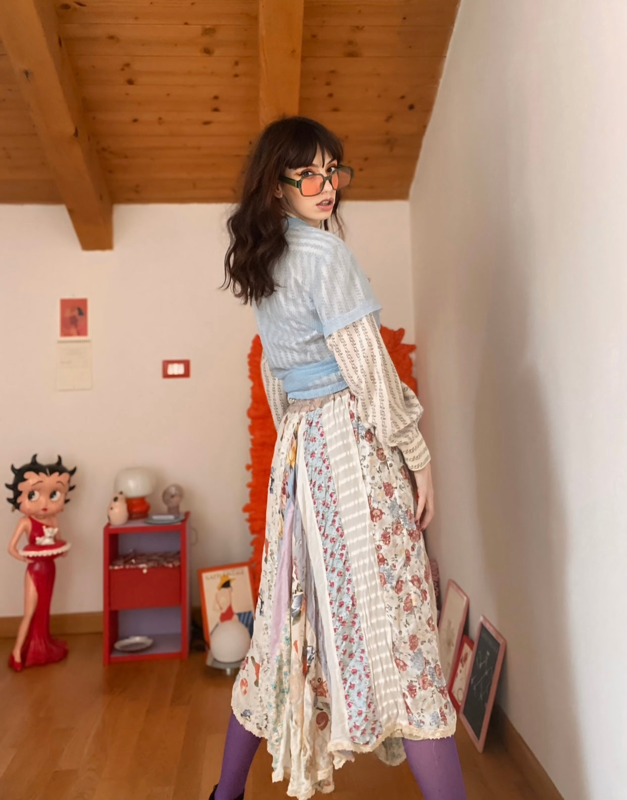 Gonna midi effetto stropicciato 70s