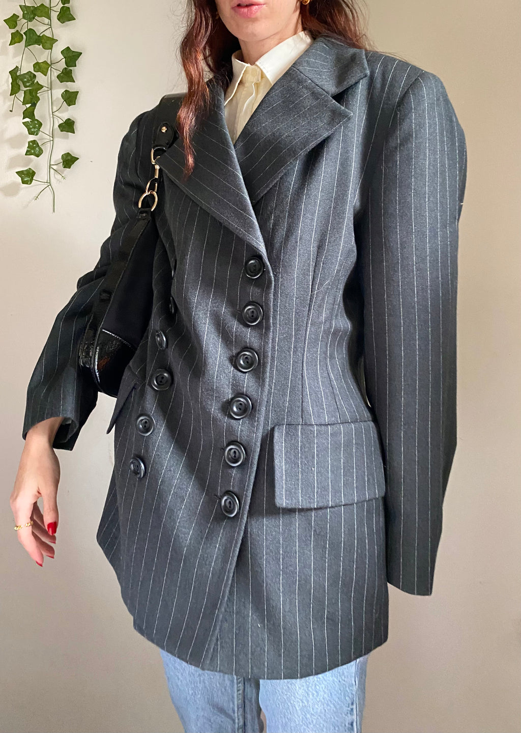 Blazer sfiancato gessato doppiopetto