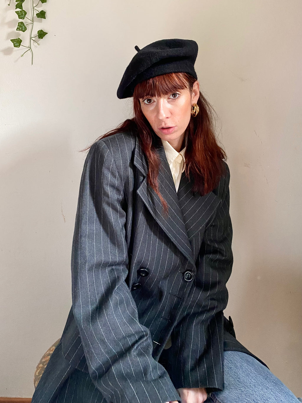 Blazer sfiancato gessato doppiopetto
