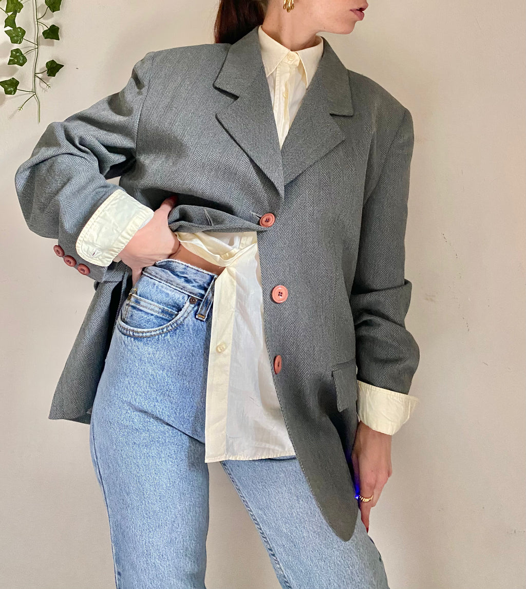 Blazer boxy monopetto grigio scuro lavorazione zig zag