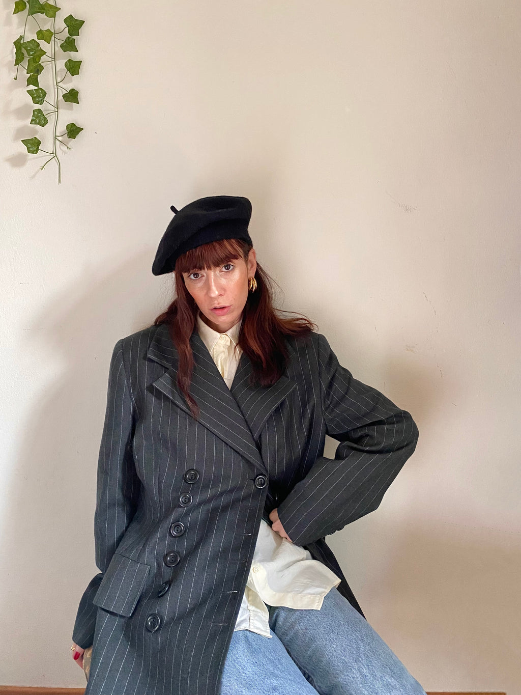 Blazer sfiancato gessato doppiopetto
