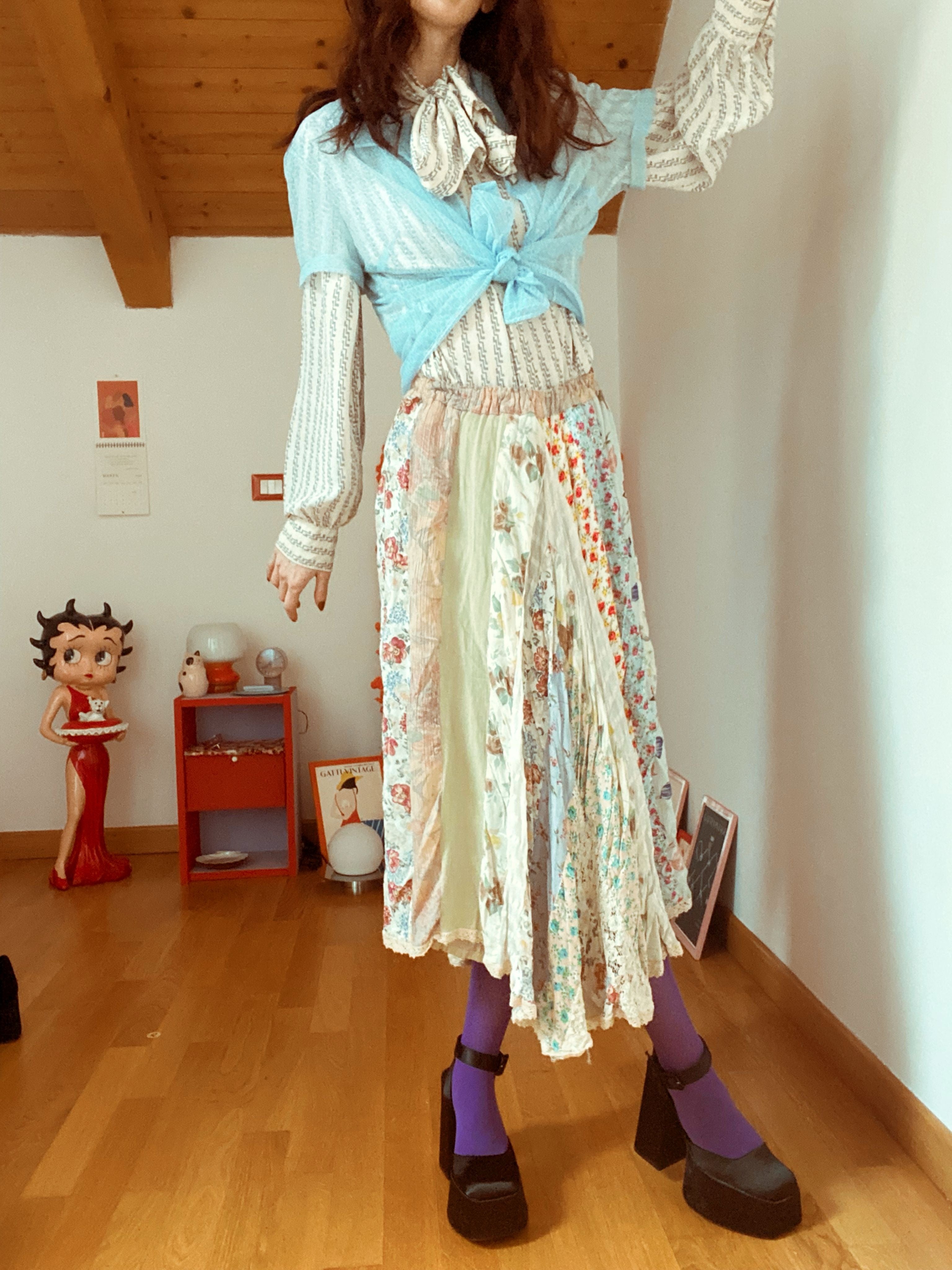 Gonna midi effetto stropicciato 70s