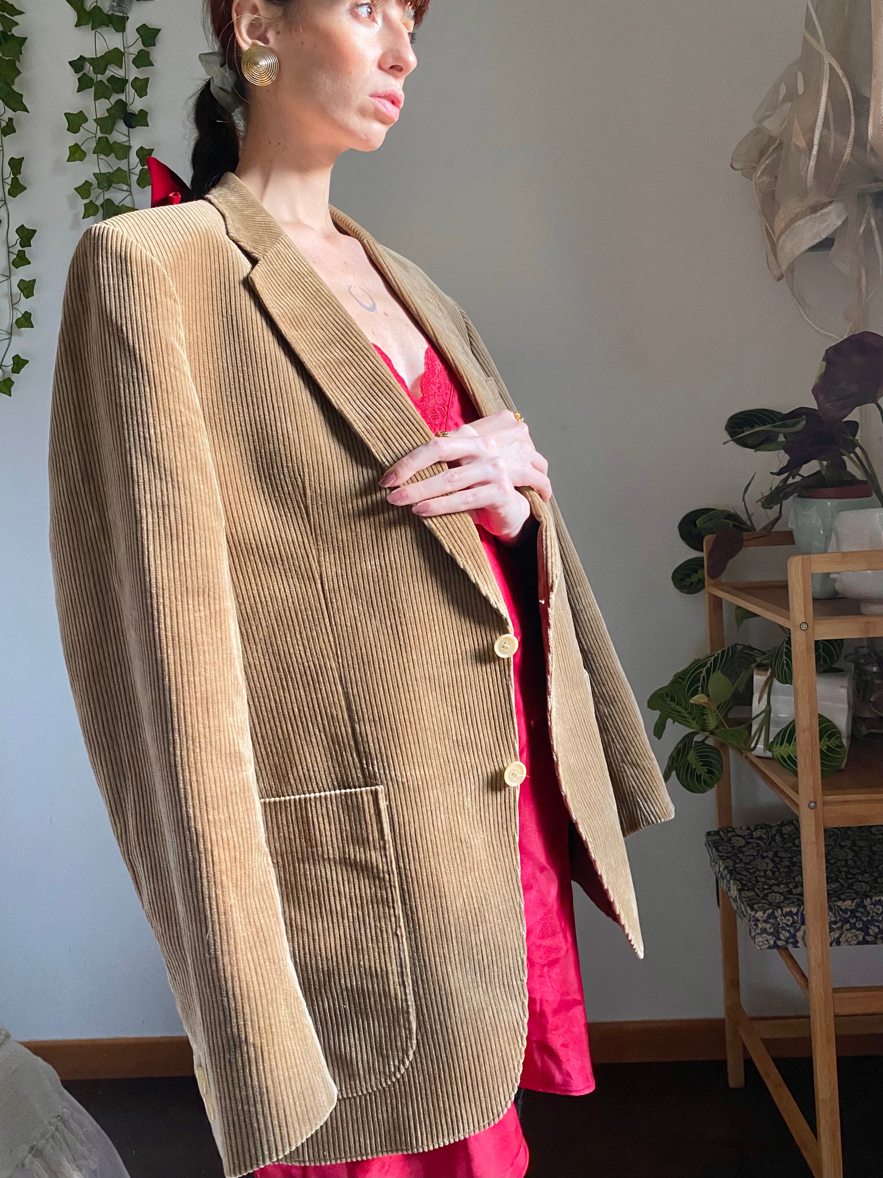 Blazer boxy sabbia in velluto a coste