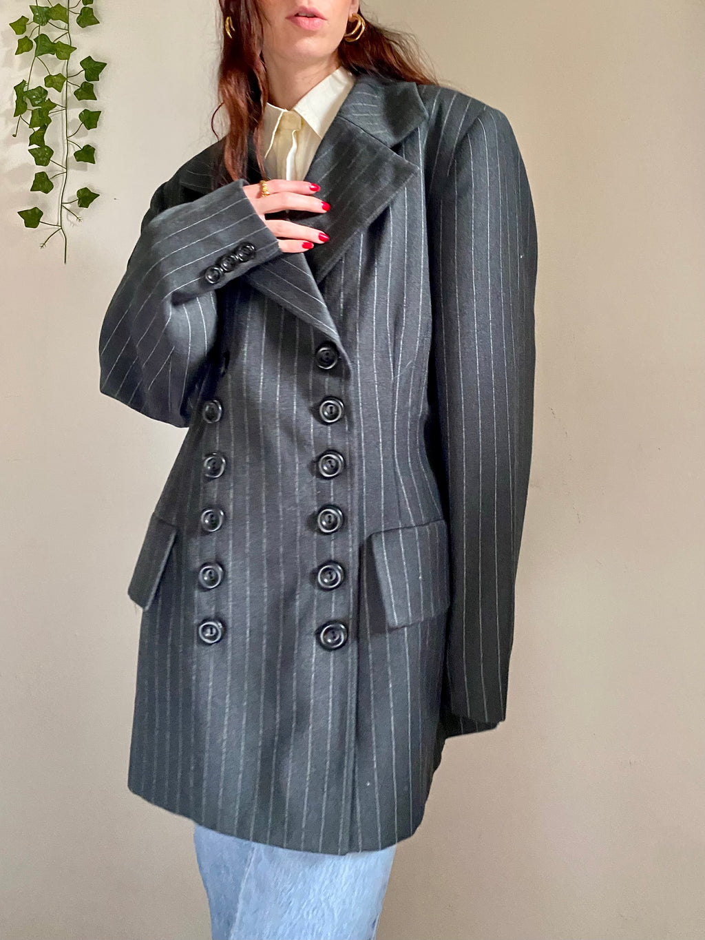 Blazer sfiancato gessato doppiopetto
