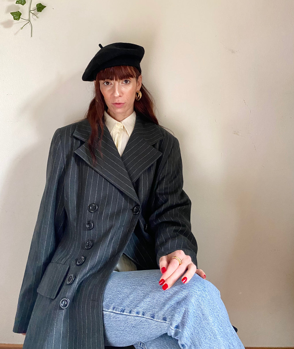 Blazer sfiancato gessato doppiopetto