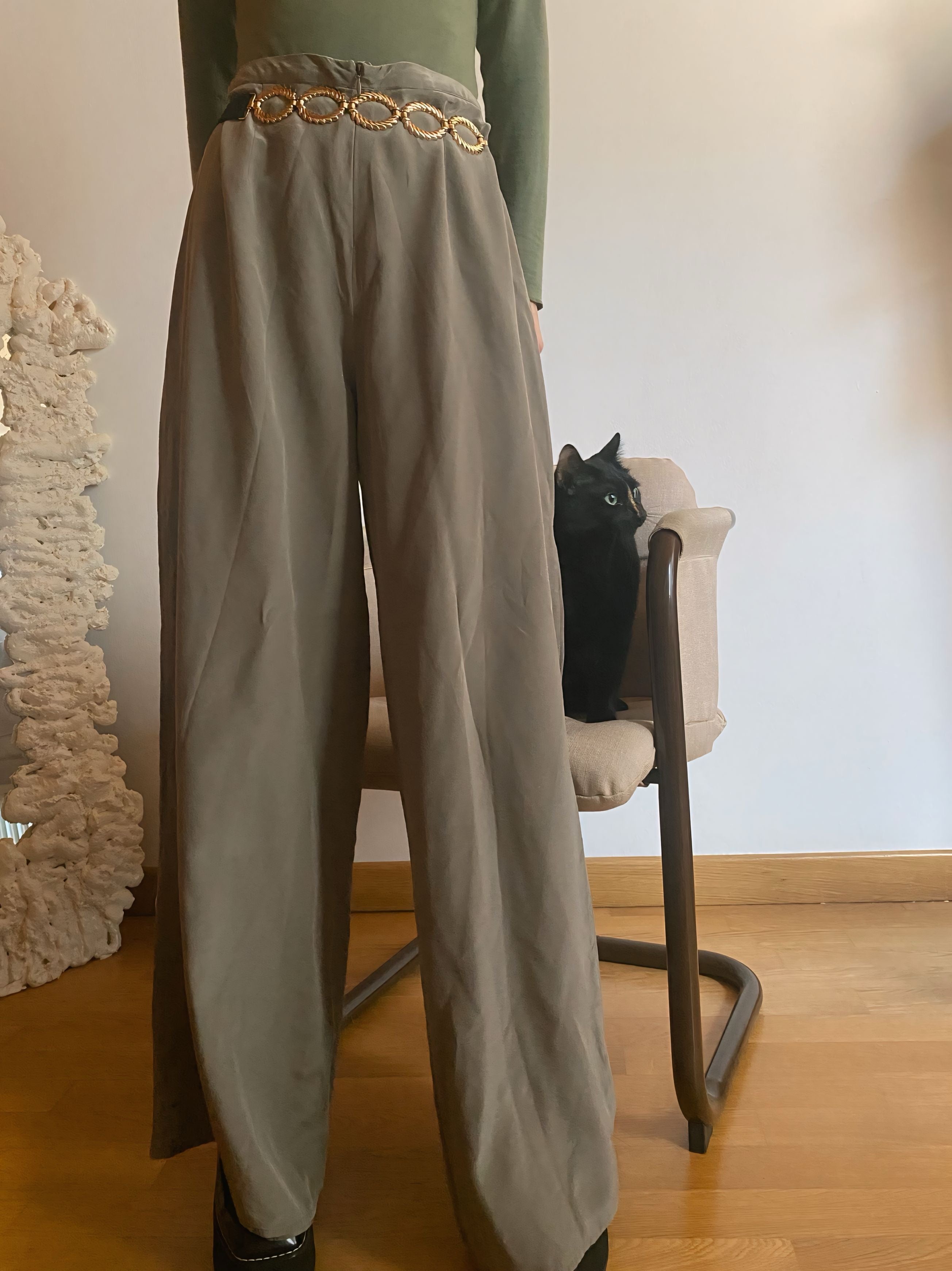 Pantalon sauge en pure soie