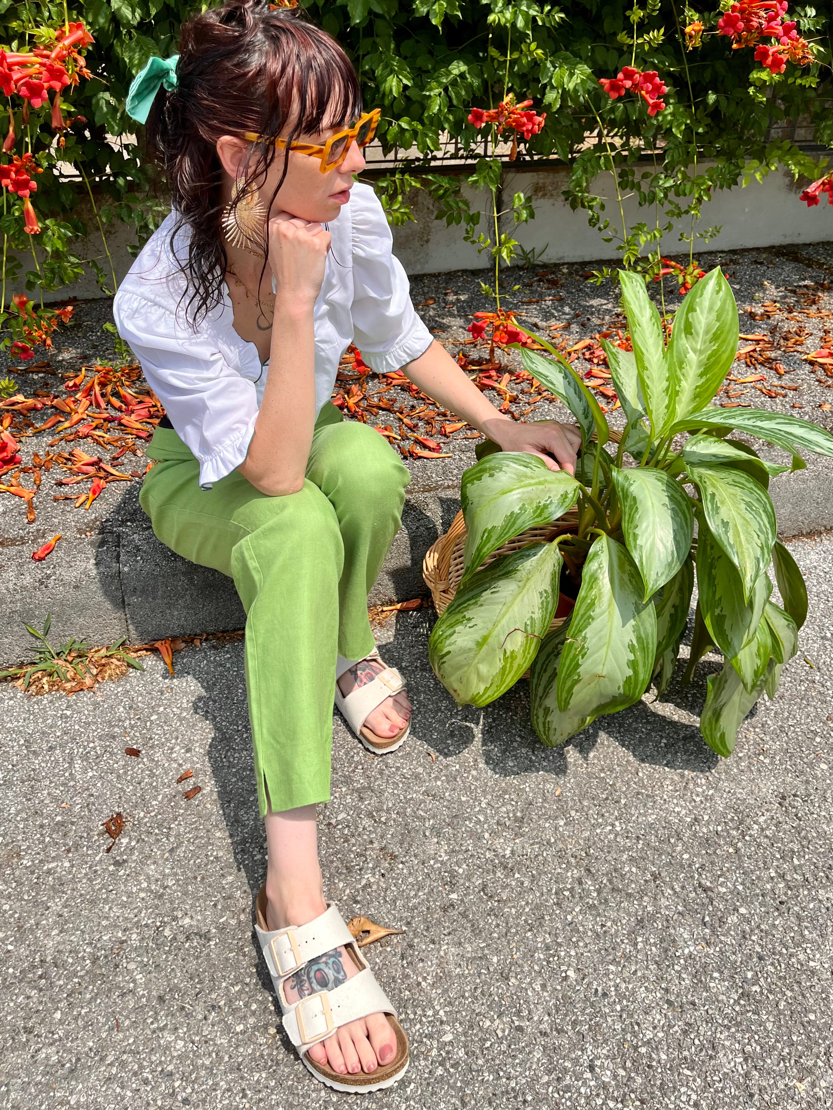 Lime pantalone Marella in lino