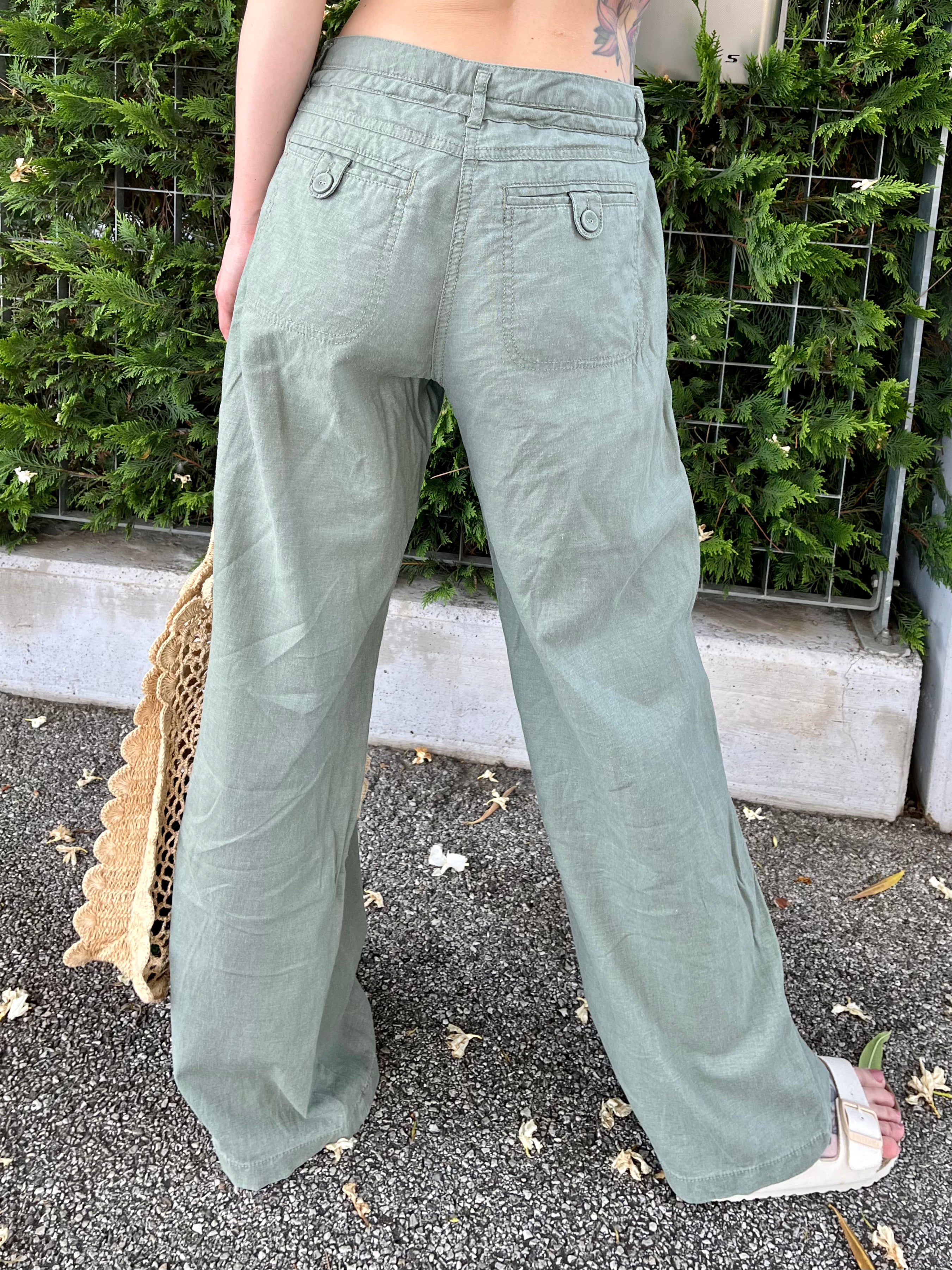 Menta pantaloni in lino