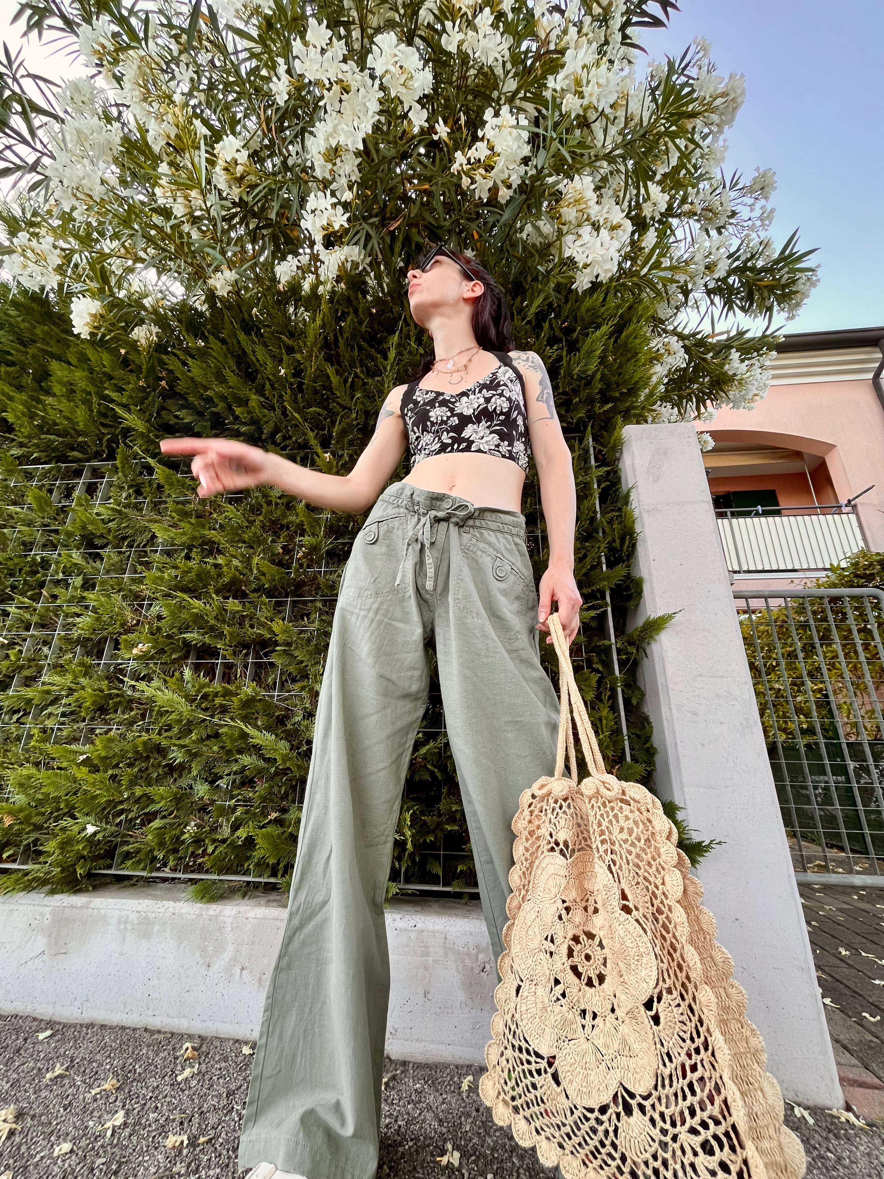 Menta pantaloni in lino