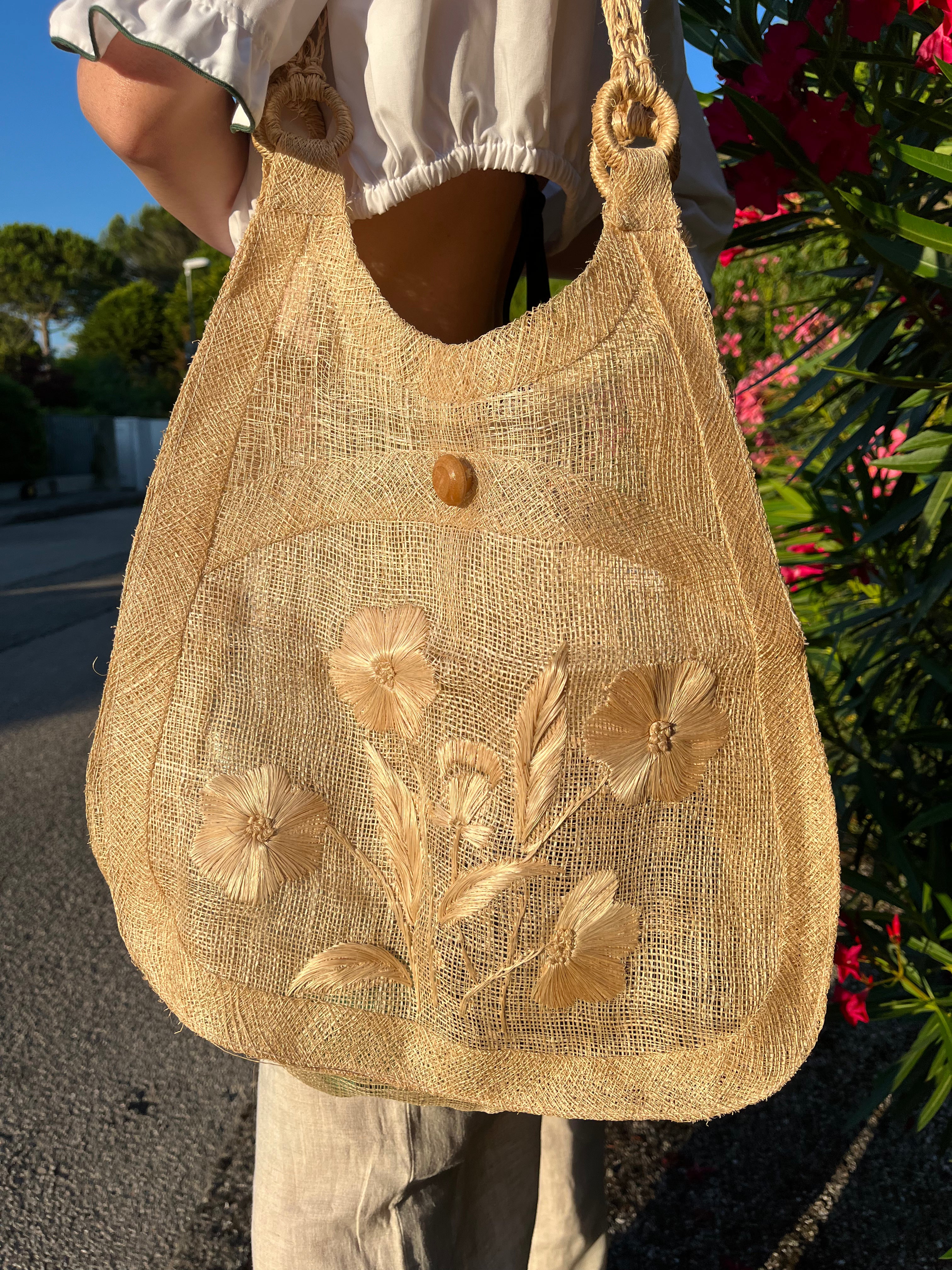 Flora borsa in paglia e iuta fina