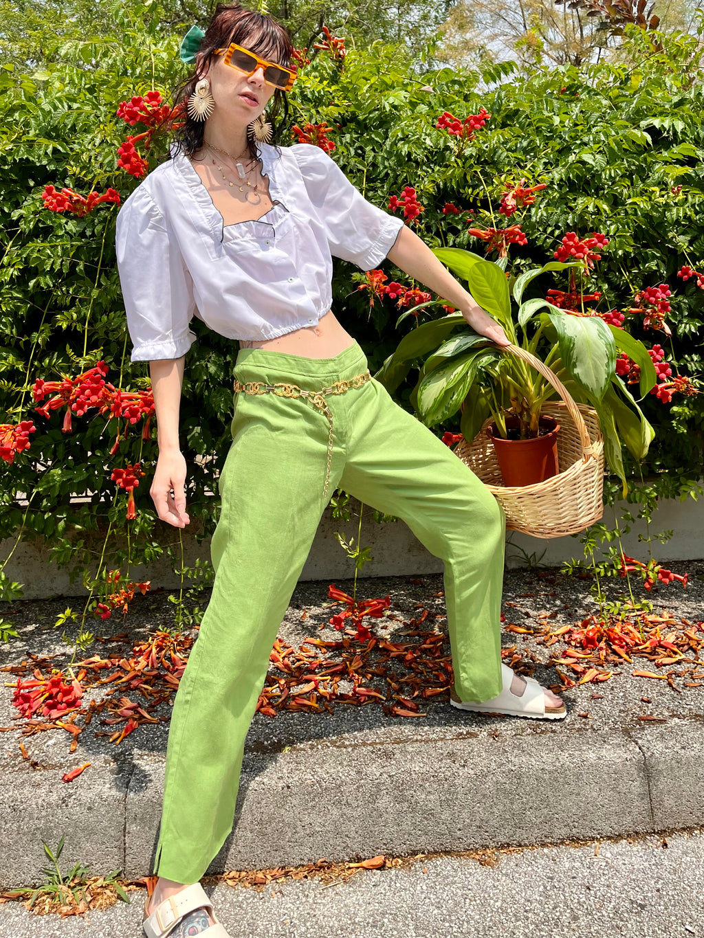 Lime pantalone Marella in lino
