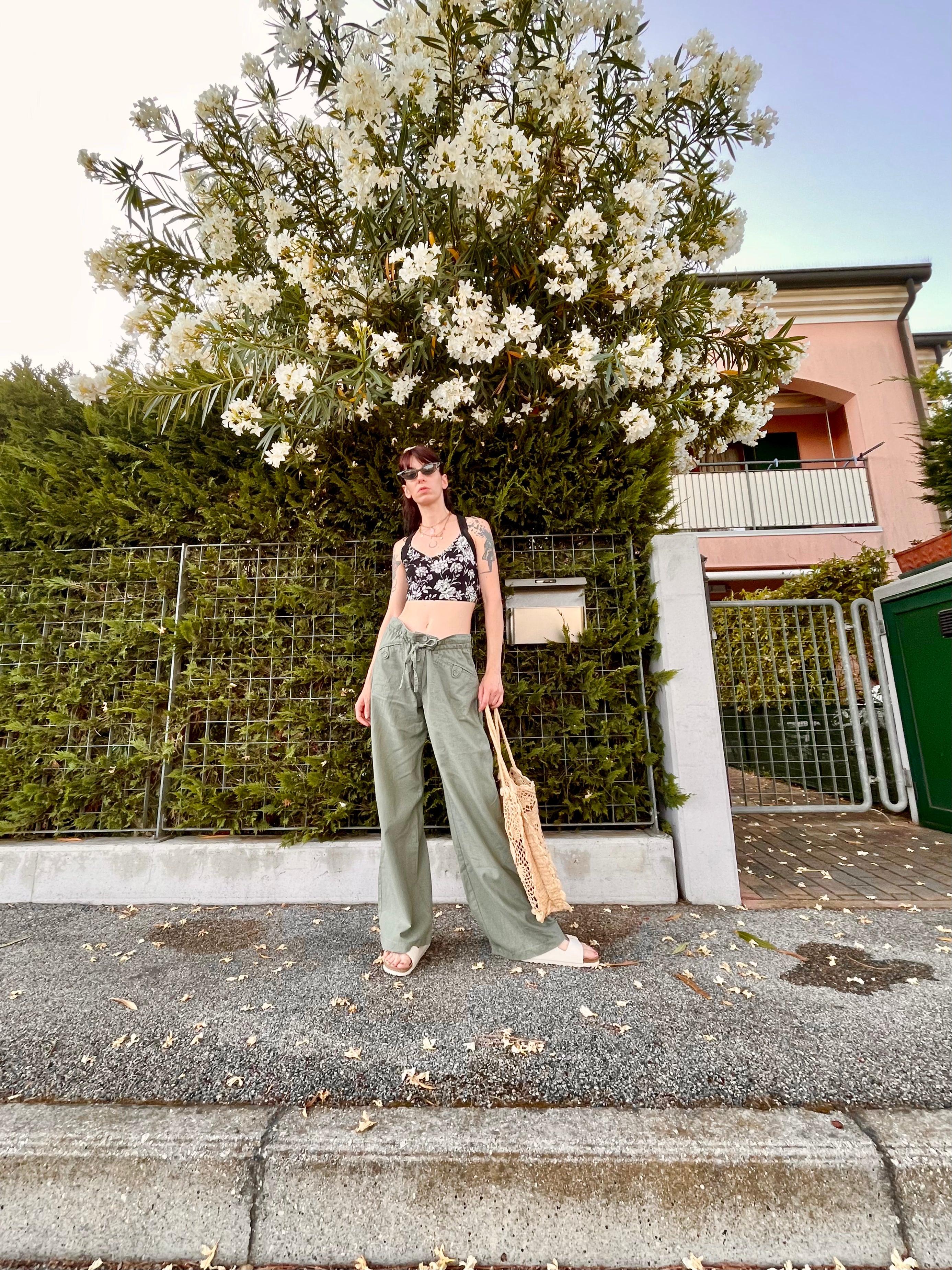 Menta pantaloni in lino