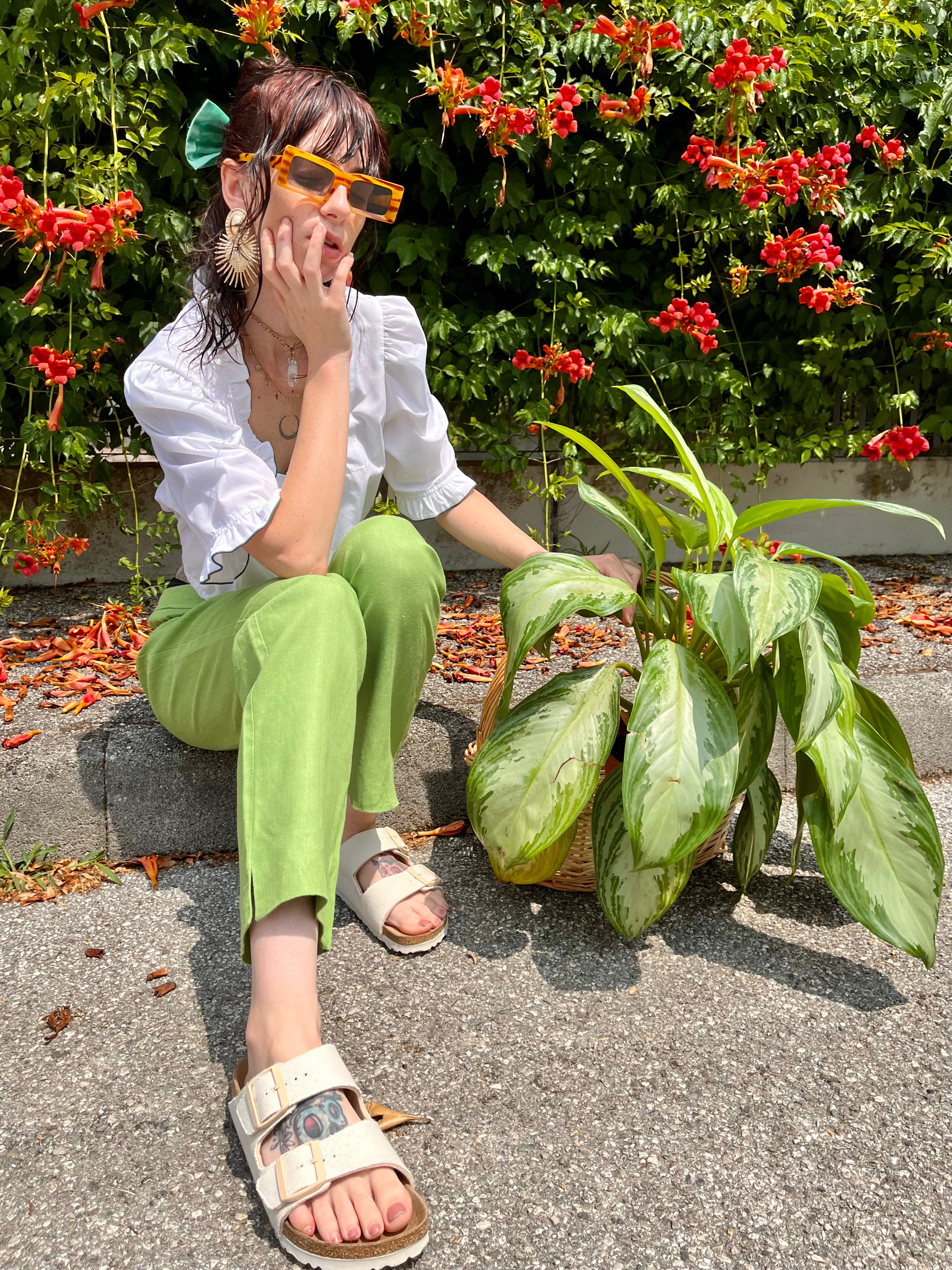 Lime pantalone Marella in lino