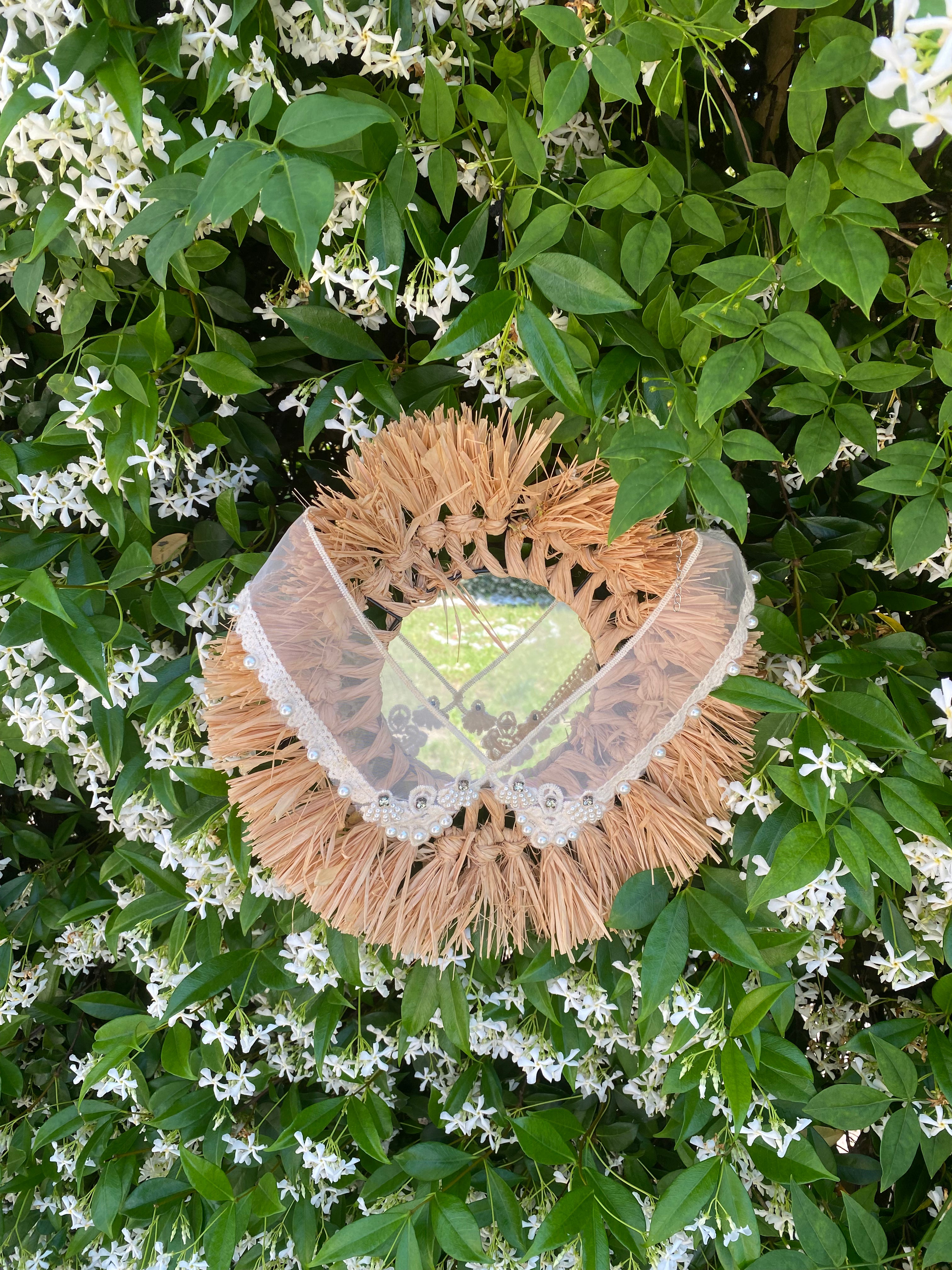 Colletto Wing in organza, perline e pizzo Macramè
