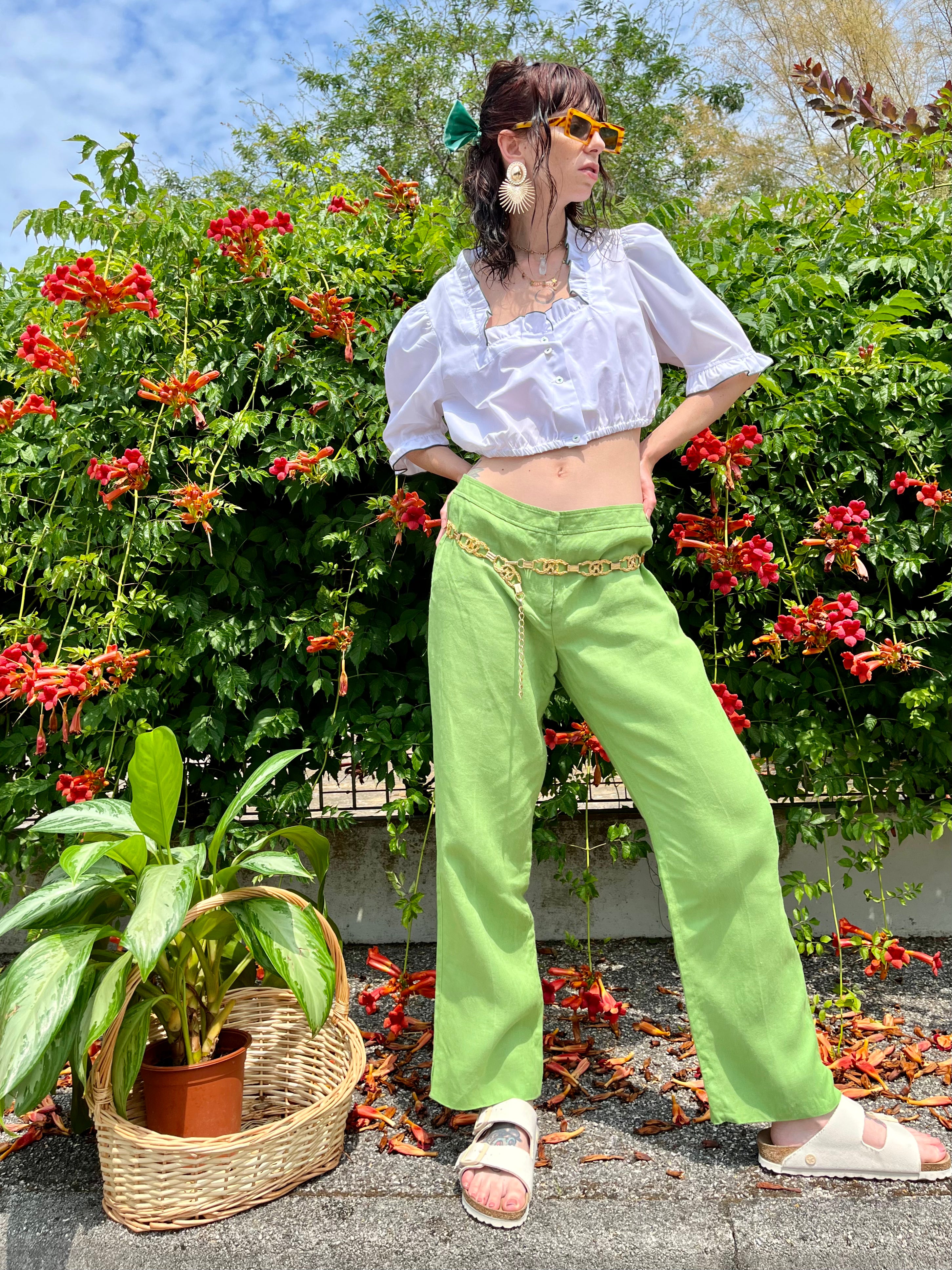 Lime pantalone Marella in lino