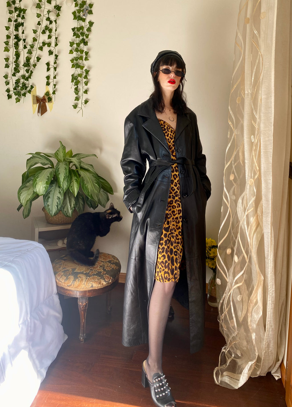 Trench in pelle monopetto