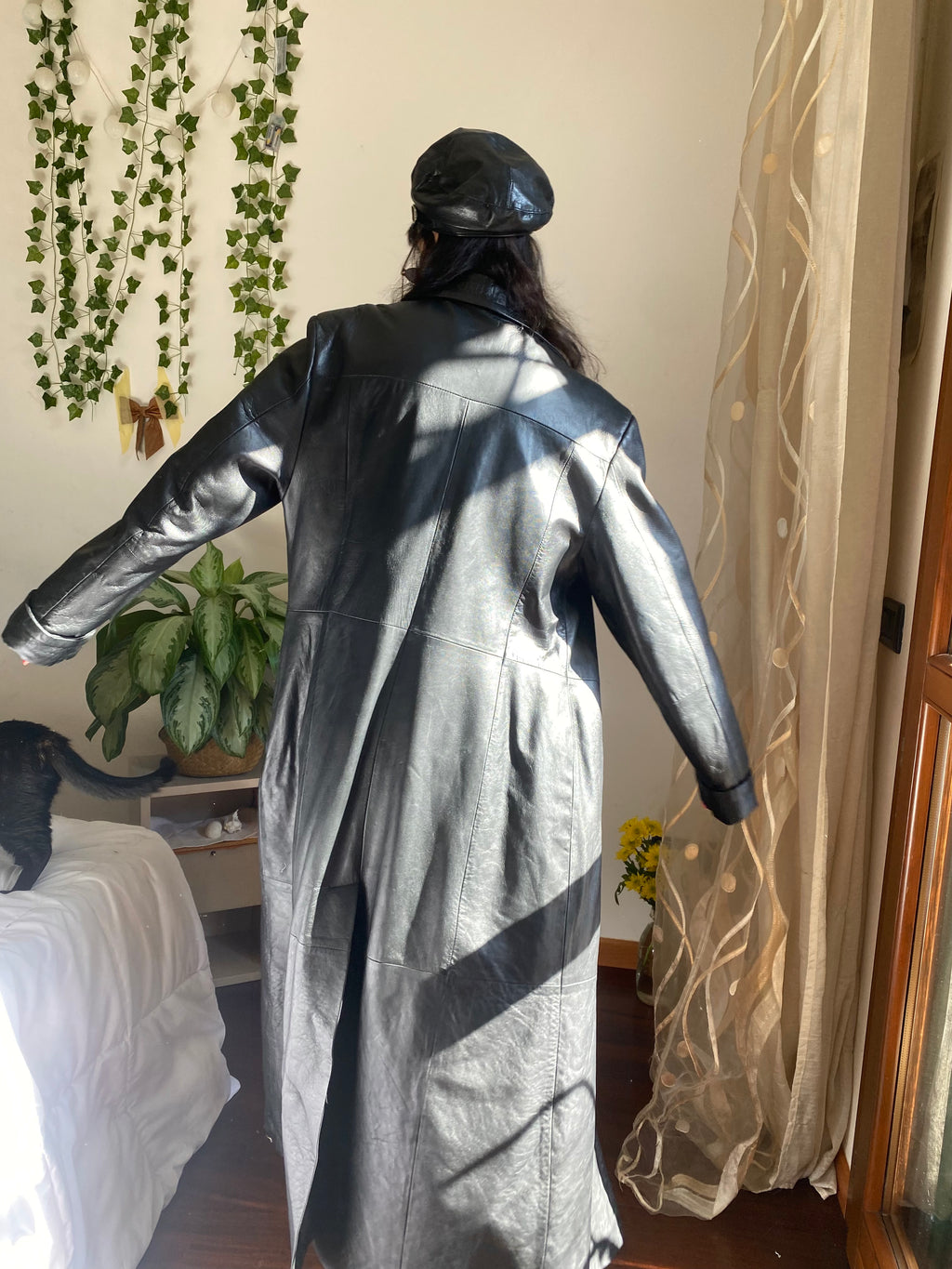 Trench in pelle monopetto