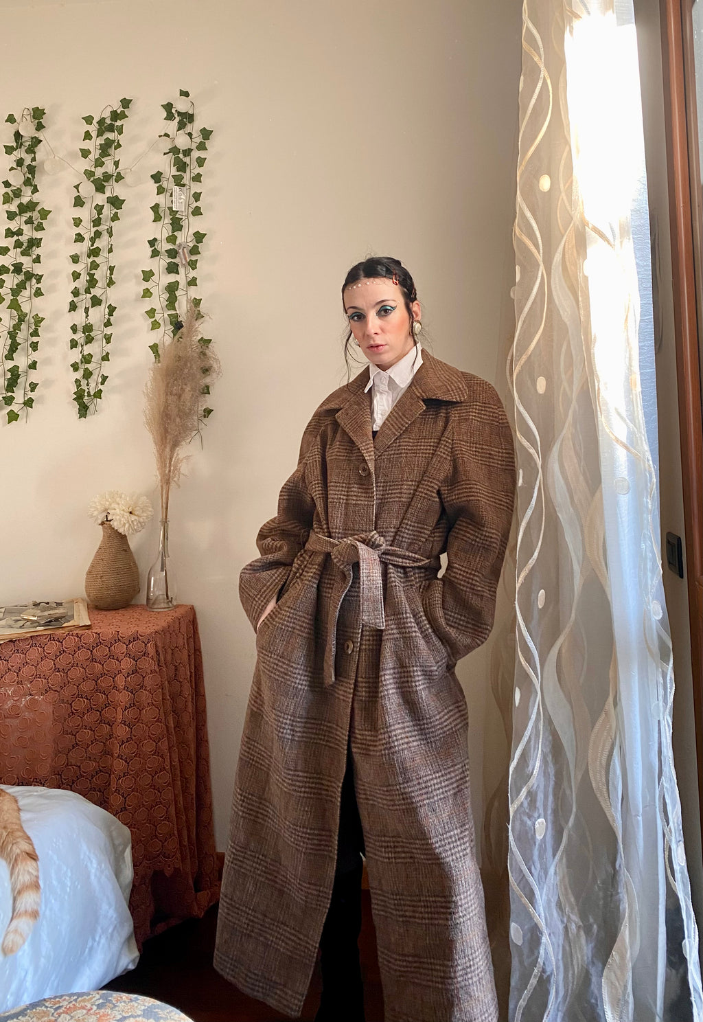 Cappotto doppiopetto moka tartan