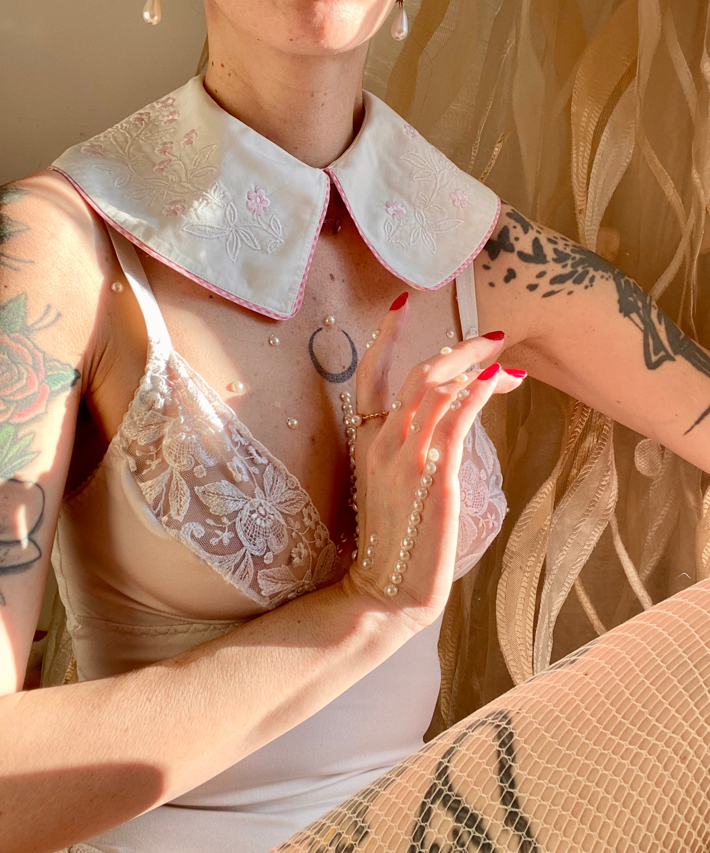 Colletto Peter Pan monta e smonta in cotone fiori