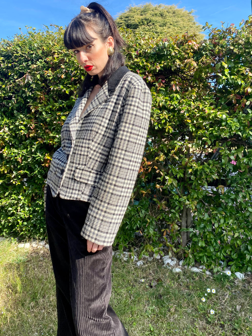 Blazer tartan stile cavallerizza con colletto in velluto