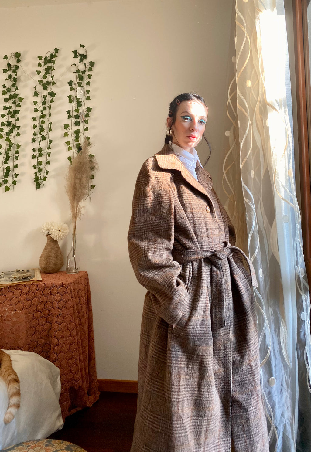 Cappotto doppiopetto moka tartan