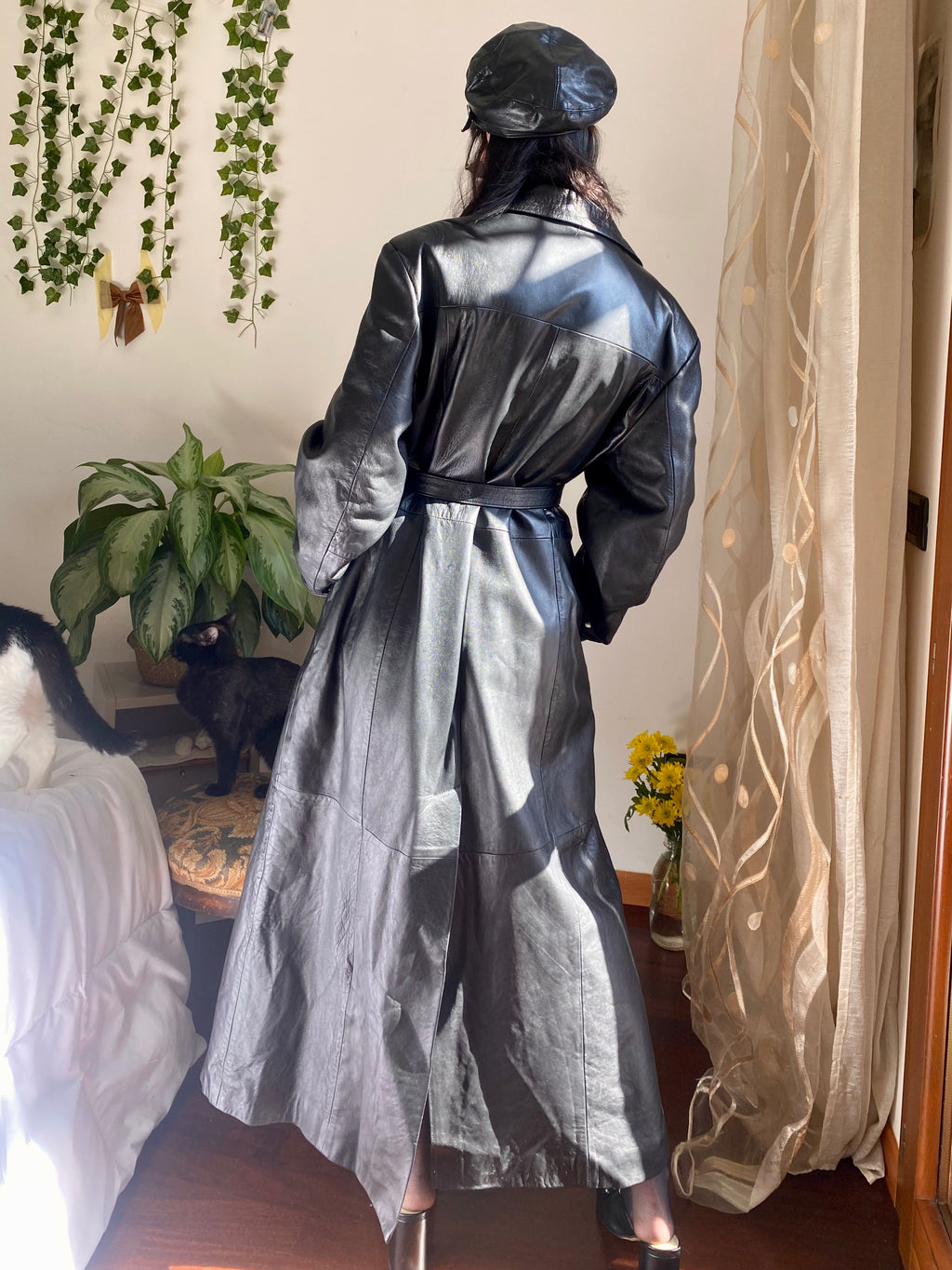Trench in pelle monopetto