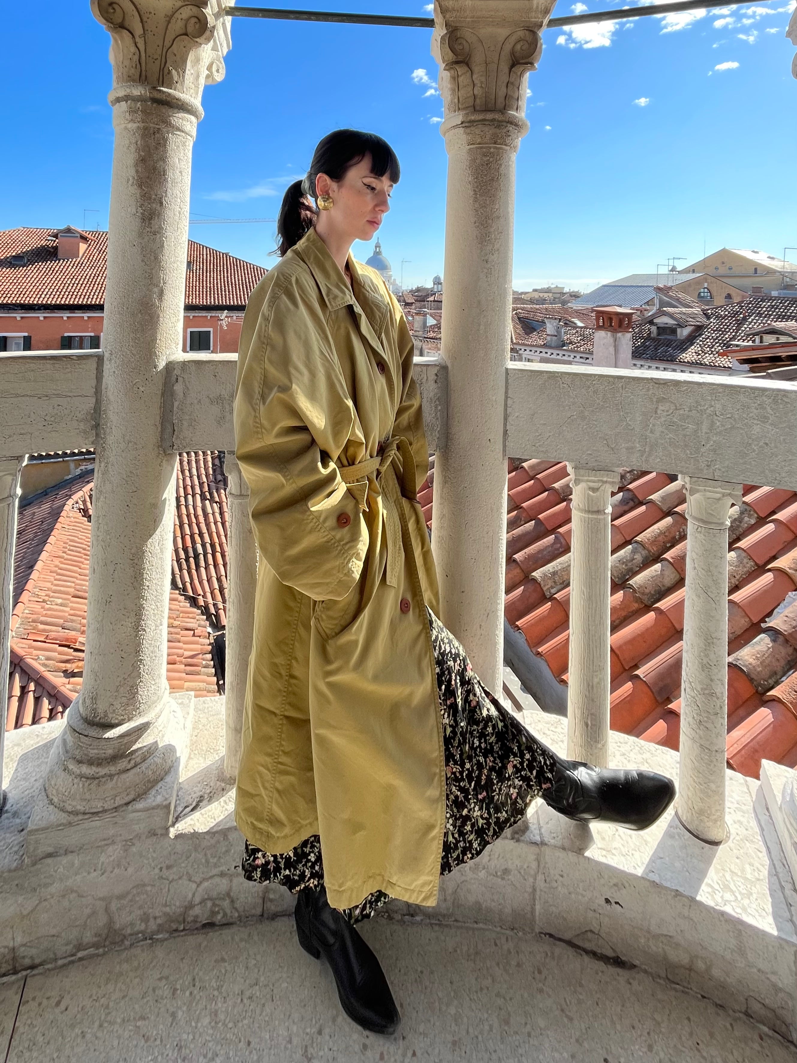 Versace sports trench-coat olive à boutonnage simple